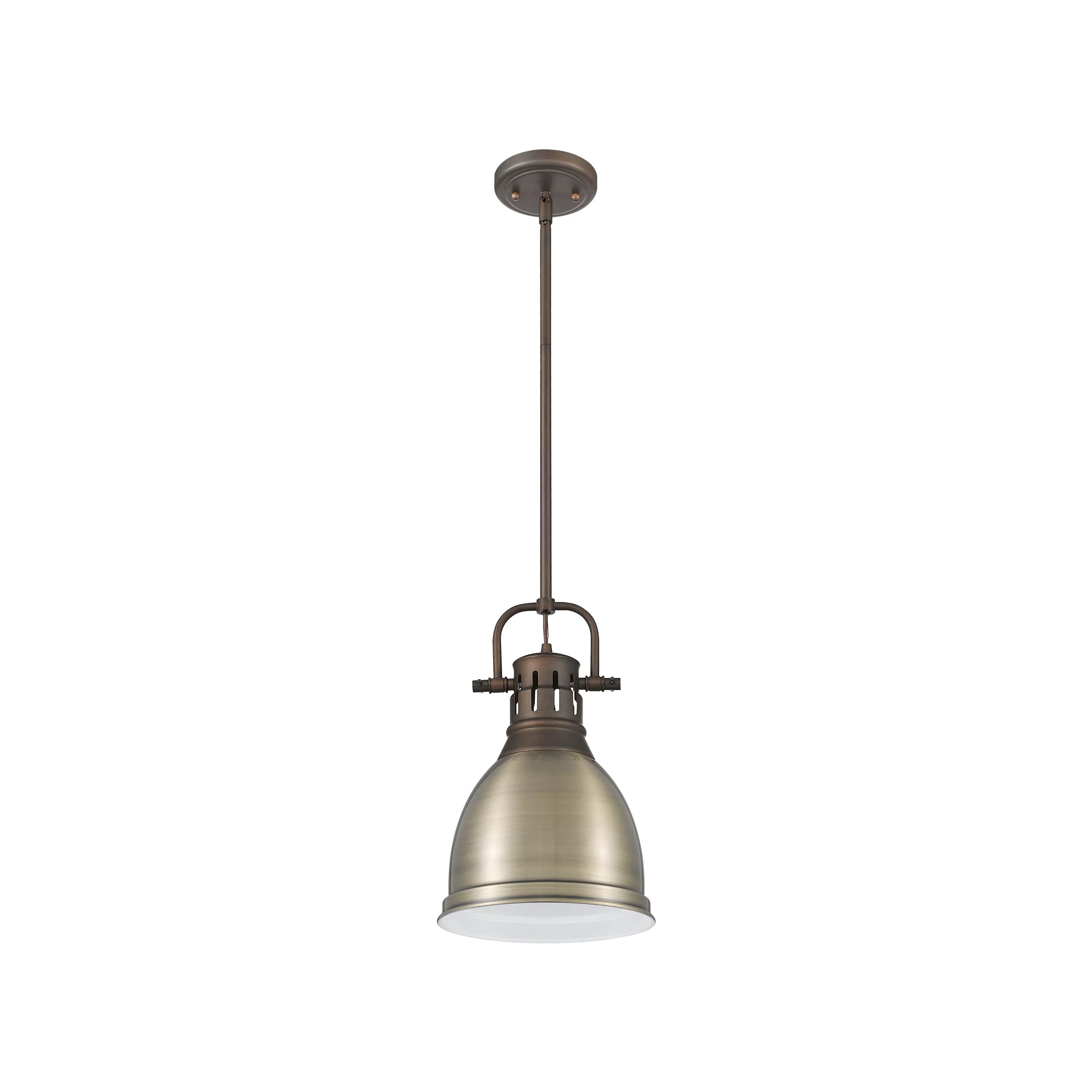 Yep by Golden Lighting Duncan 1-light 9in Rod Hung Pendant in Rubbed Bronze and Aged Brass shade - Image 2