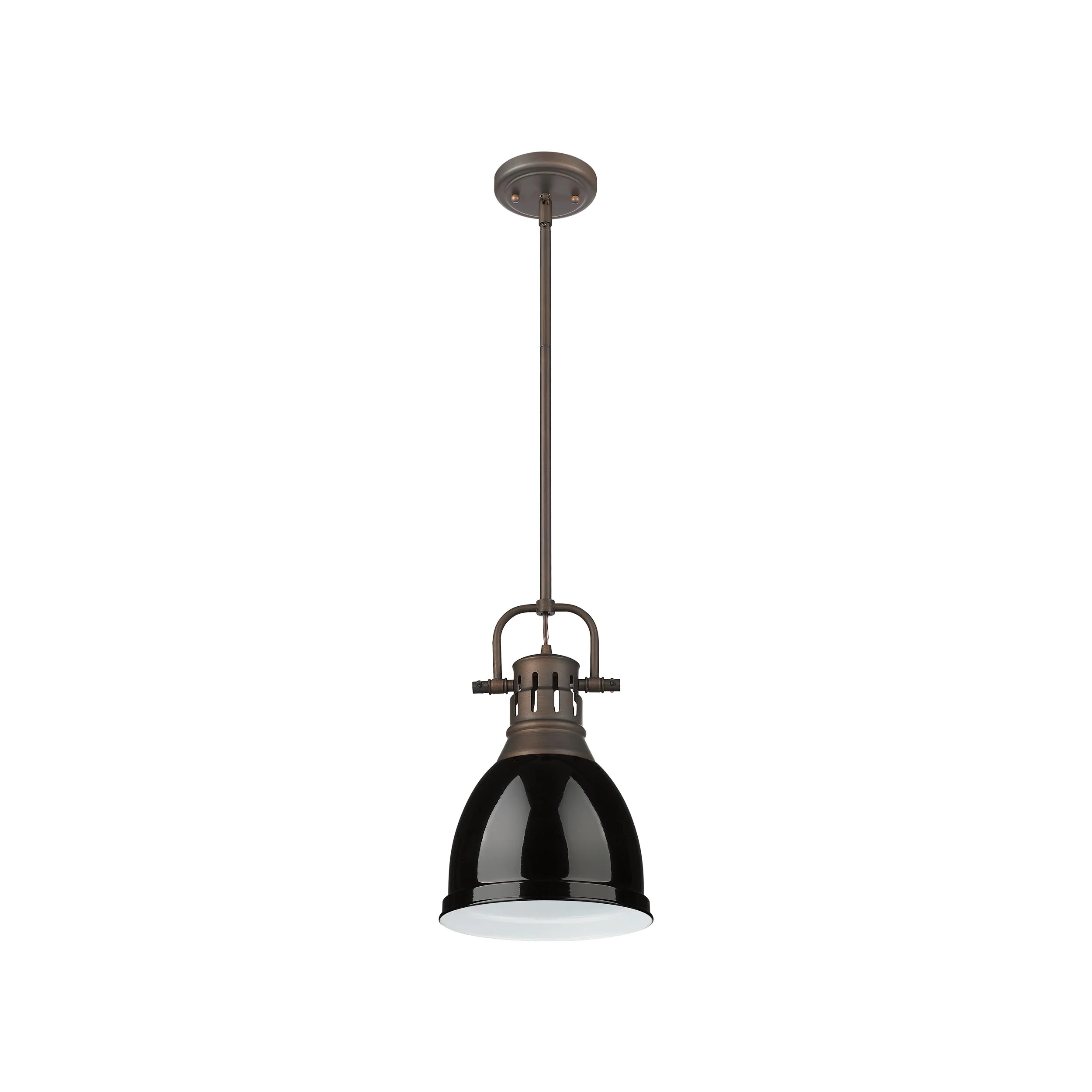 Yep by Golden Lighting Duncan 1-light 9in Rod Hung Pendant in Rubbed Bronze and Black shade - Image 2