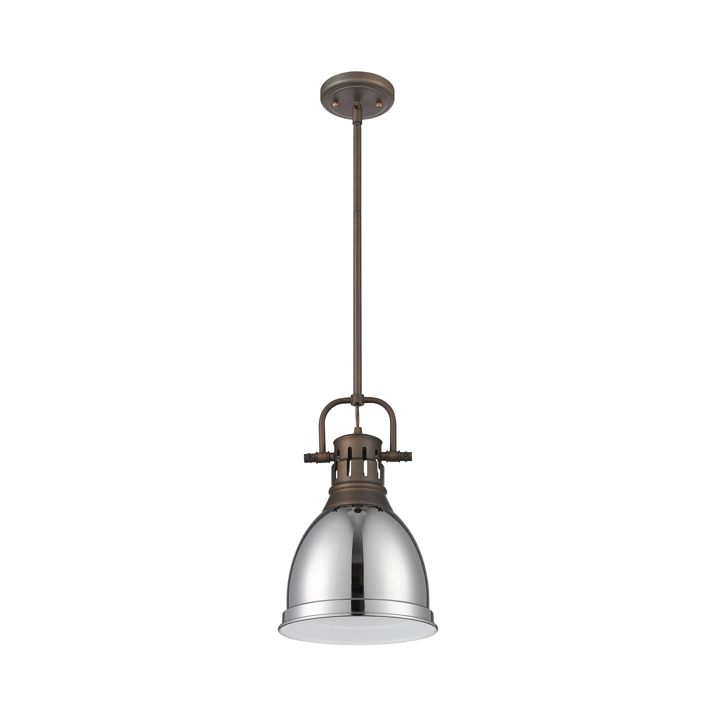 Yep by Golden Lighting Duncan 1-light 9in Rod Hung Pendant in Rubbed Bronze and Chrome shade - Image 2