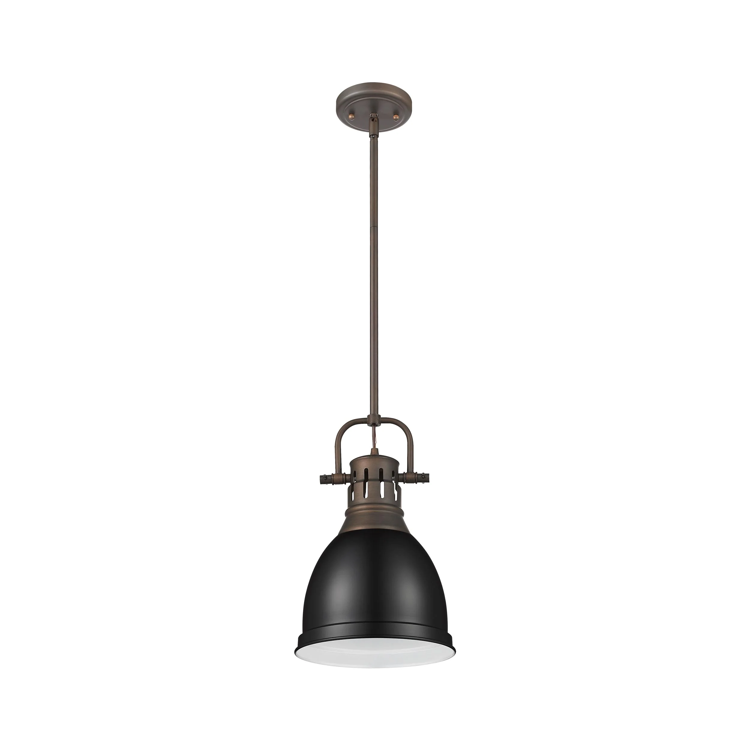 Yep by Golden Lighting Duncan 1-light 9in Rod Hung Pendant in Rubbed Bronze and Matte Black shade - Image 2