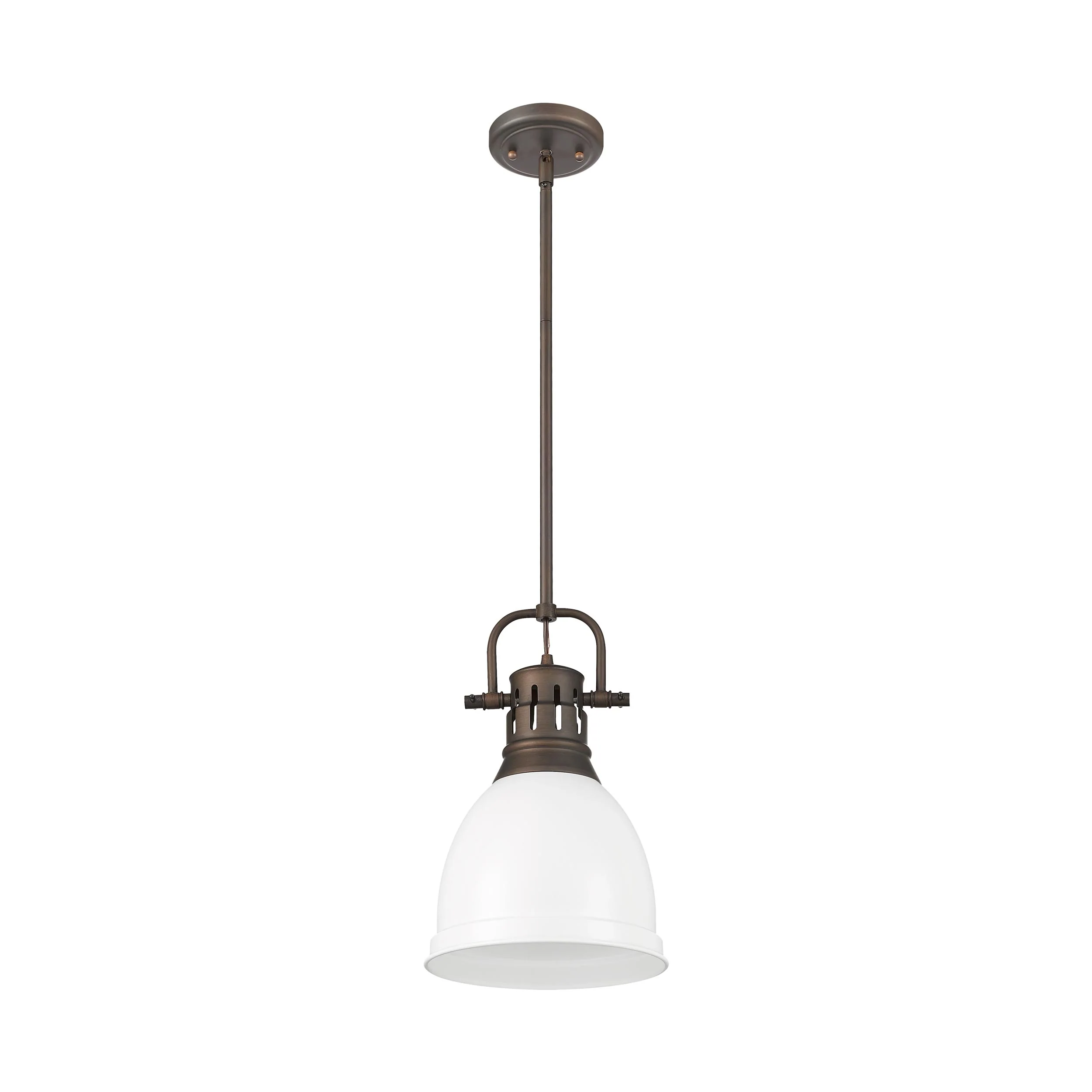 Yep by Golden Lighting Duncan 1-light 9in Rod Hung Pendant in Rubbed Bronze and Matte White shade - Image 2
