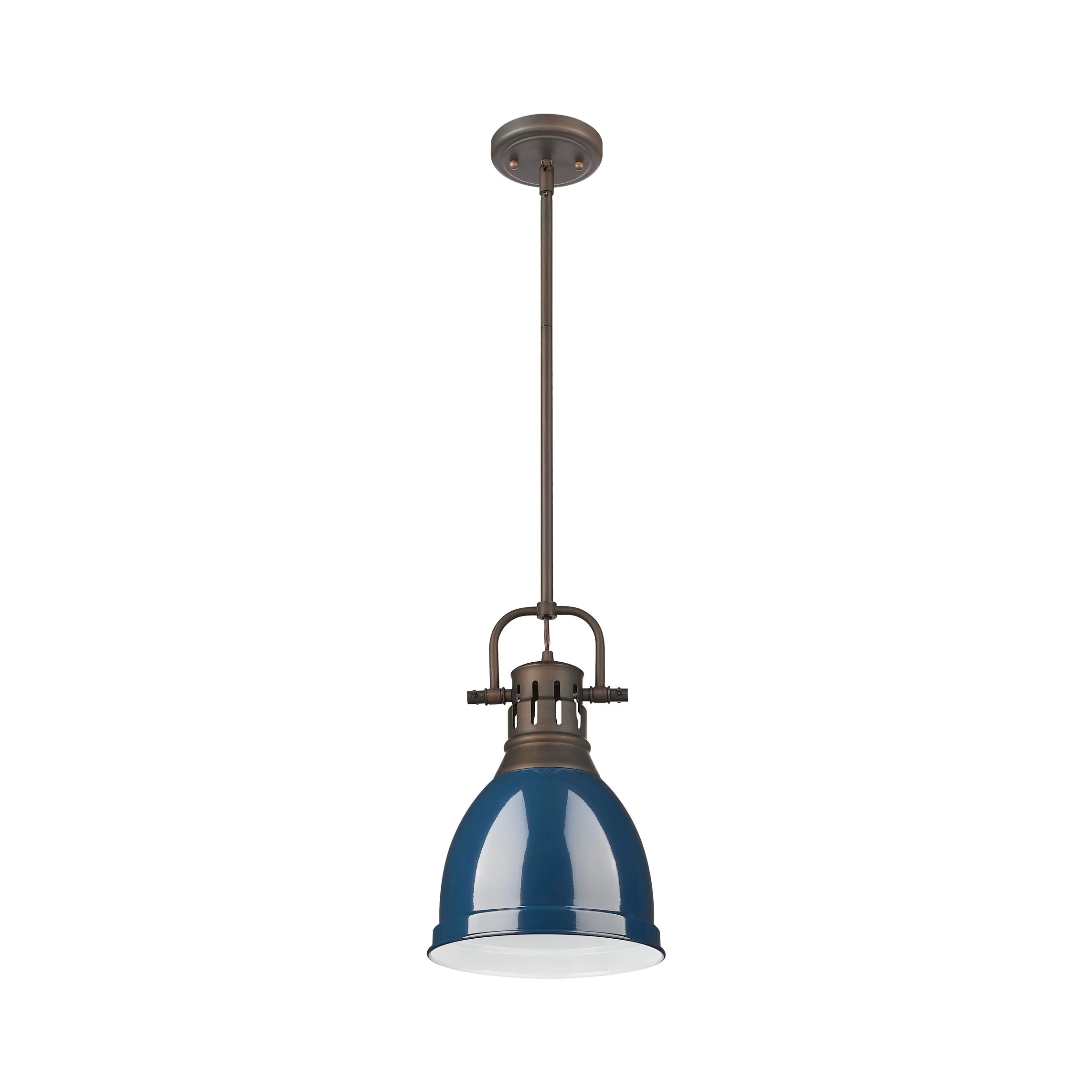 Yep by Golden Lighting Duncan 1-light 9in Rod Hung Pendant in Rubbed Bronze and Navy Blue shade - Image 2