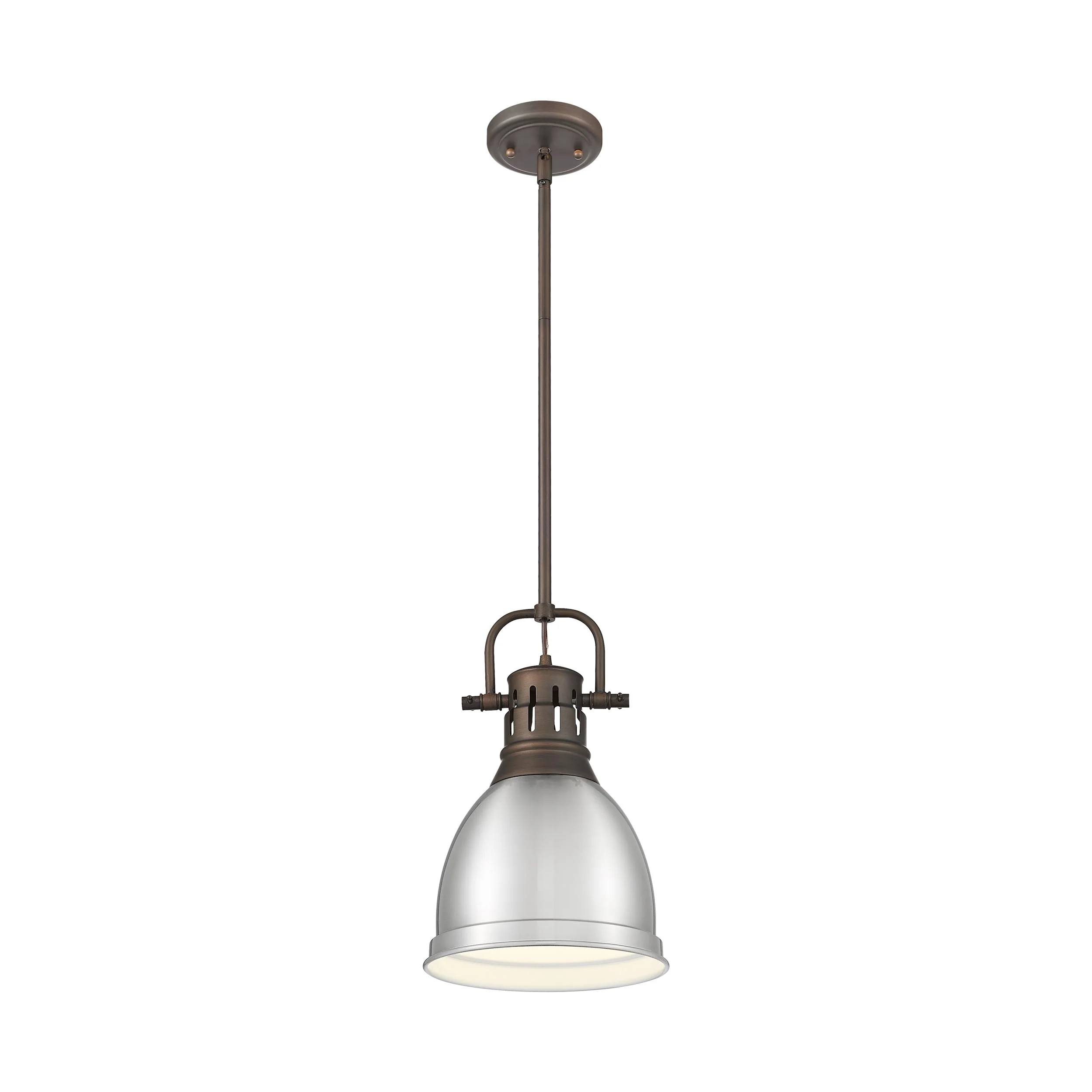 Yep by Golden Lighting Duncan 1-light 9in Rod Hung Pendant in Rubbed Bronze and Pewter shade - Image 2