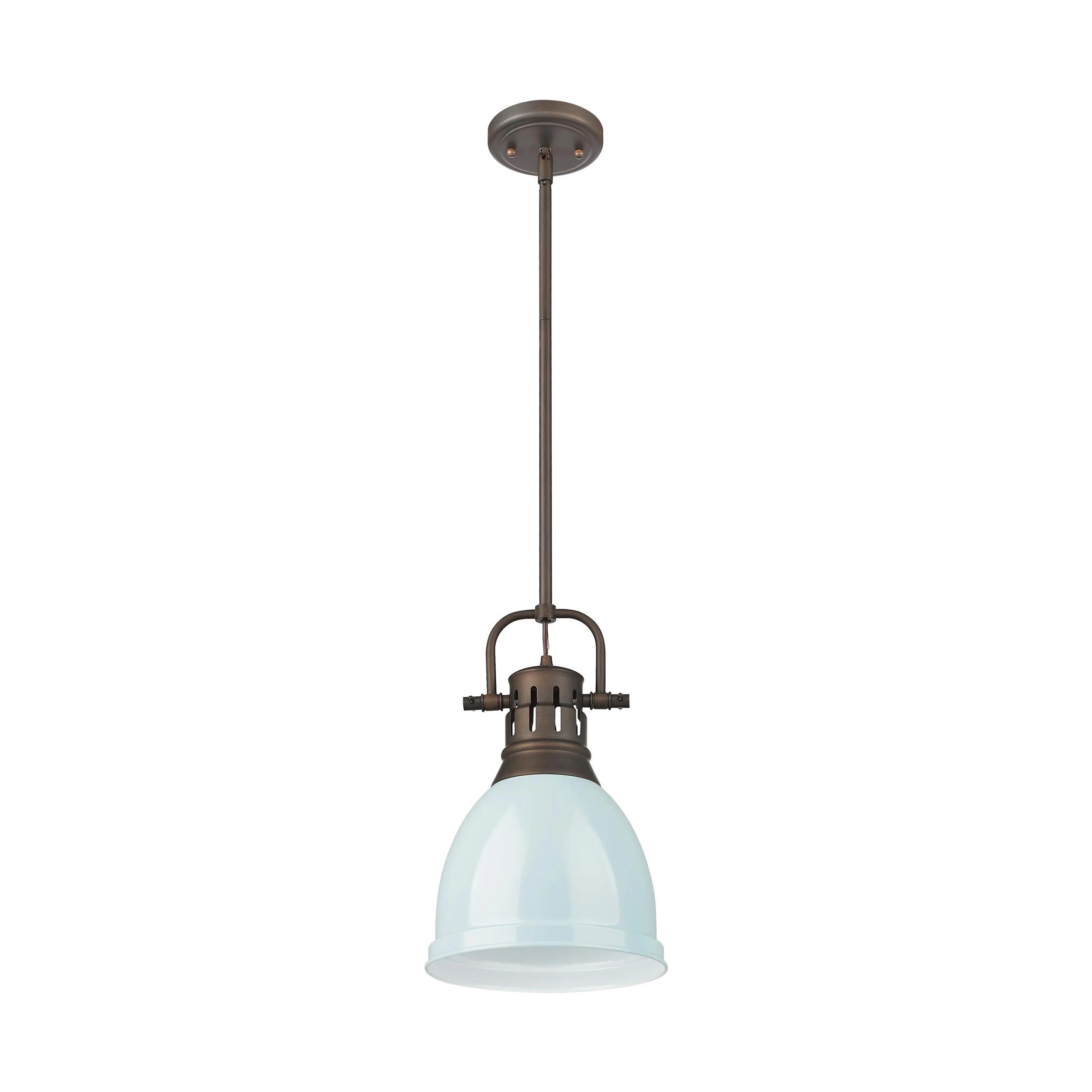Yep by Golden Lighting Duncan 1-light 9in Rod Hung Pendant in Rubbed Bronze and Seafoam shade - Image 2
