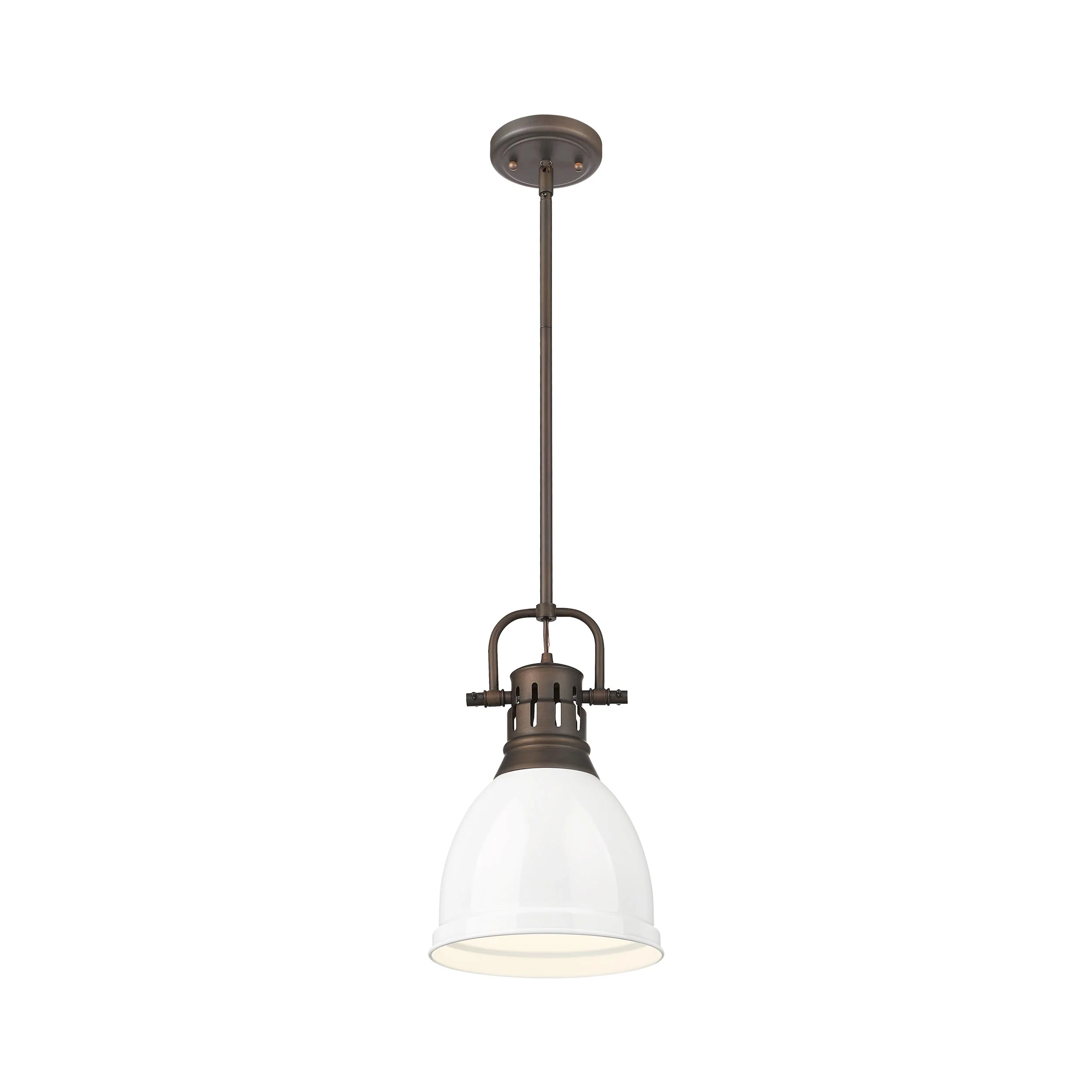 Yep by Golden Lighting Duncan 1-light 9in Rod Hung Pendant in Rubbed Bronze and White shade - Image 2