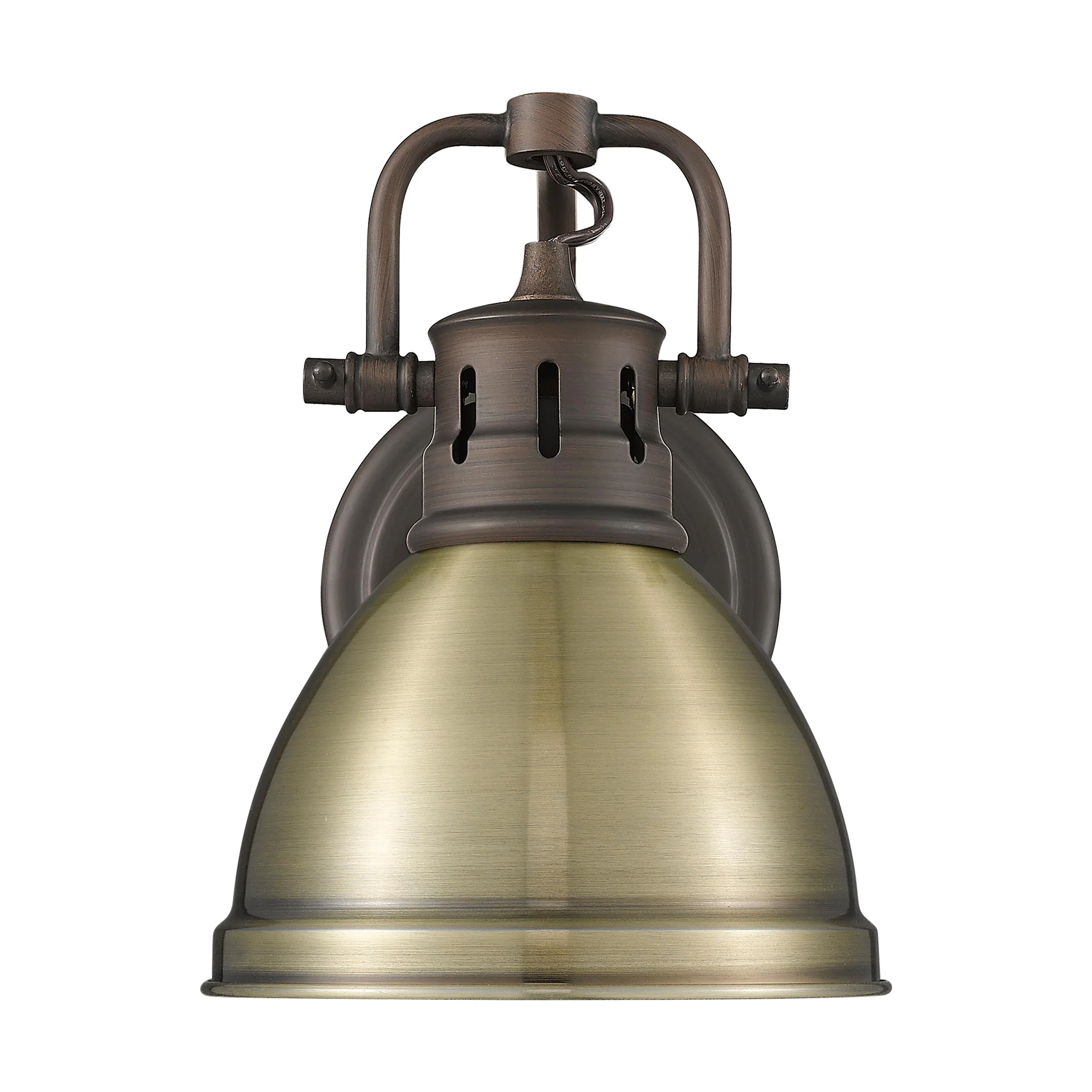 Yep by Golden Lighting Duncan 1-light Vanity in Rubbed Bronze and Aged Brass shade - Image 2