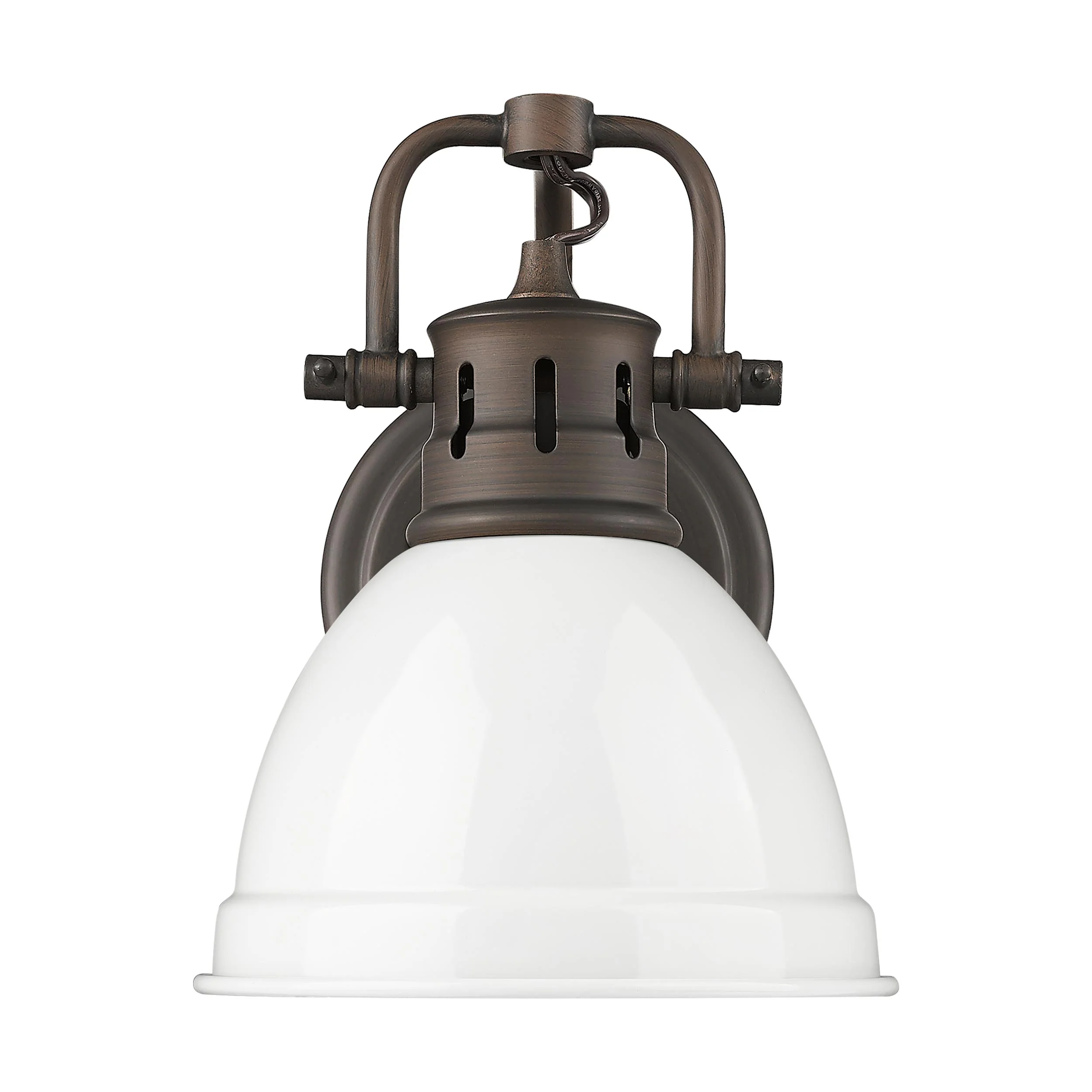 Yep by Golden Lighting Duncan 1-light Vanity in Rubbed Bronze and White shade - Image 2