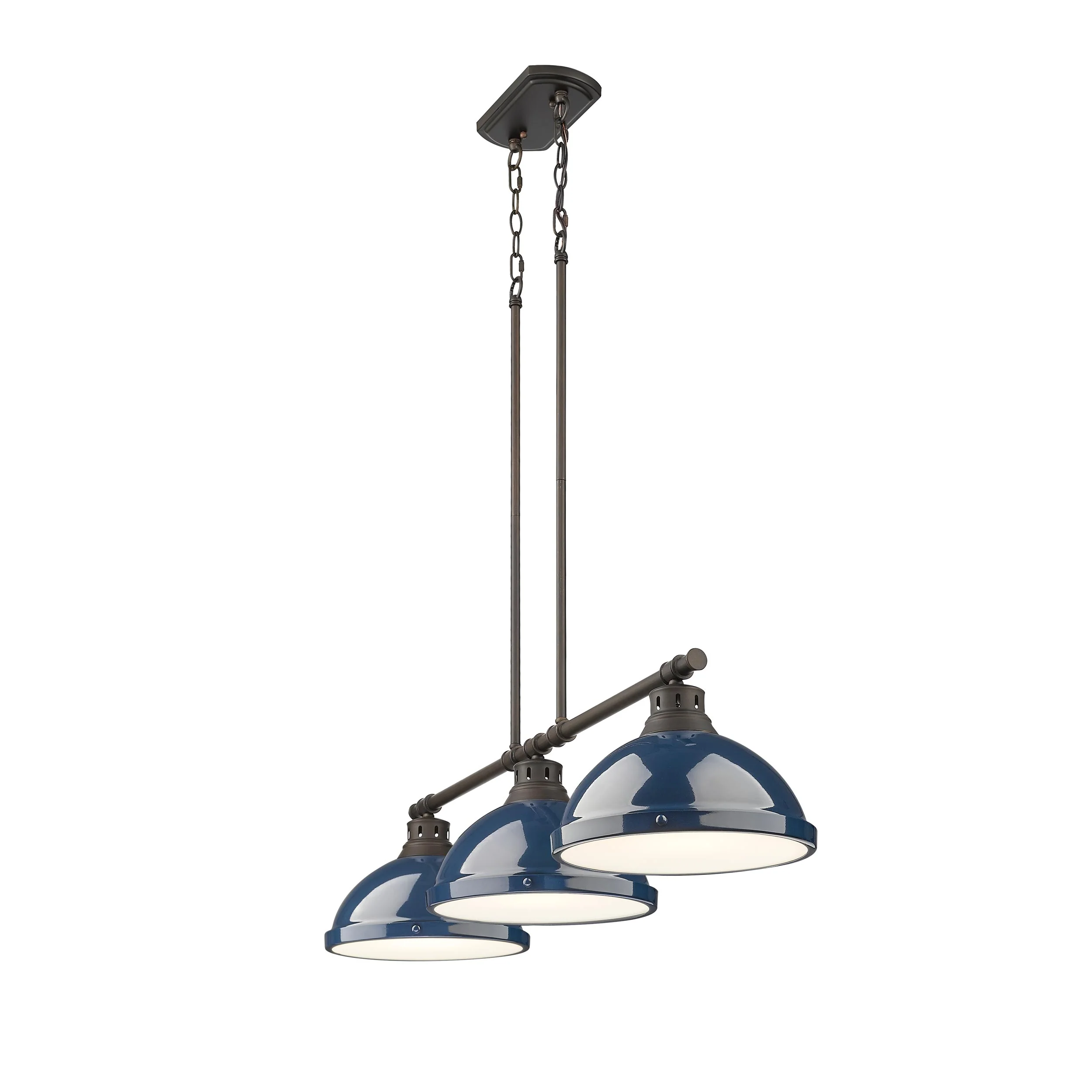 Yep by Golden Lighting Duncan 3-light Island Light in Rubbed Bronze and Navy Blue shade - Image 2