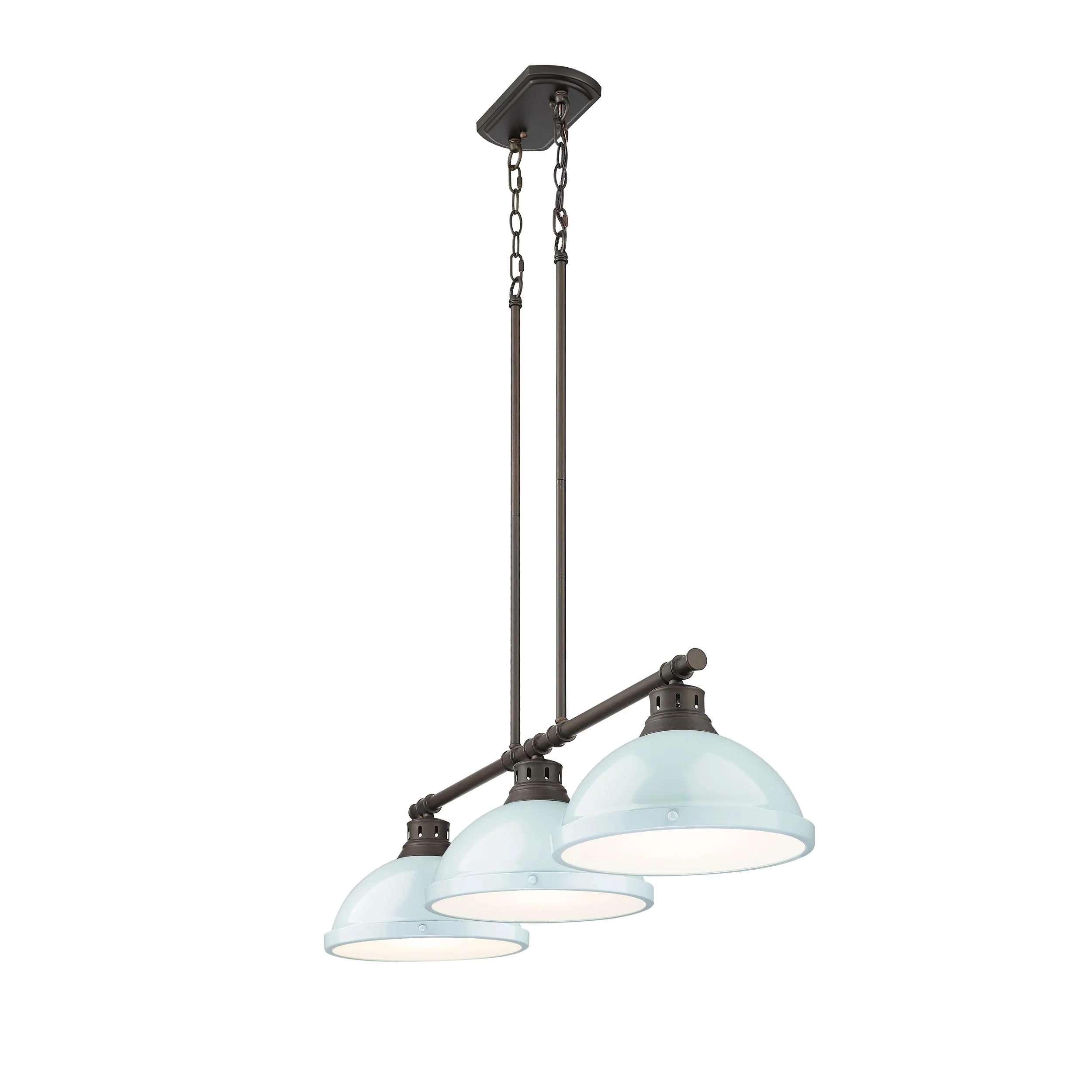 Yep by Golden Lighting Duncan 3-light Island Light in Rubbed Bronze and Seafoam shade - Image 2