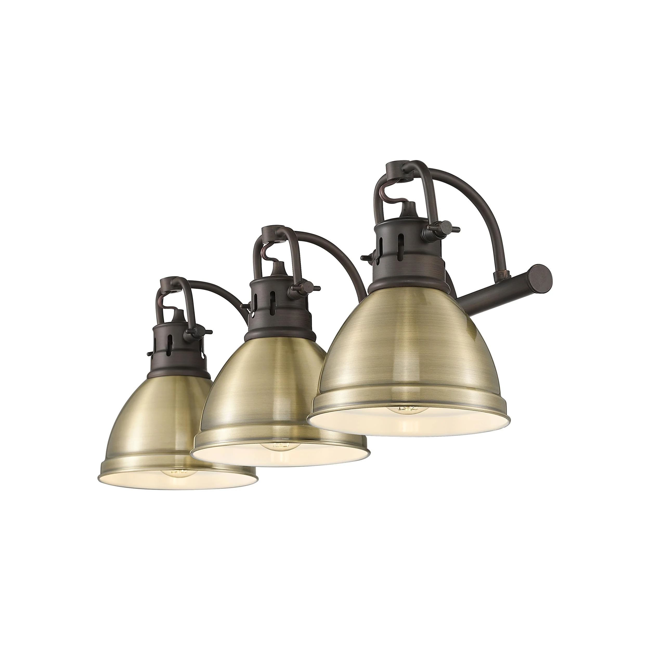 Yep by Golden Lighting Duncan 3-light Vanity in Rubbed Bronze and Aged Brass shade - Image 2