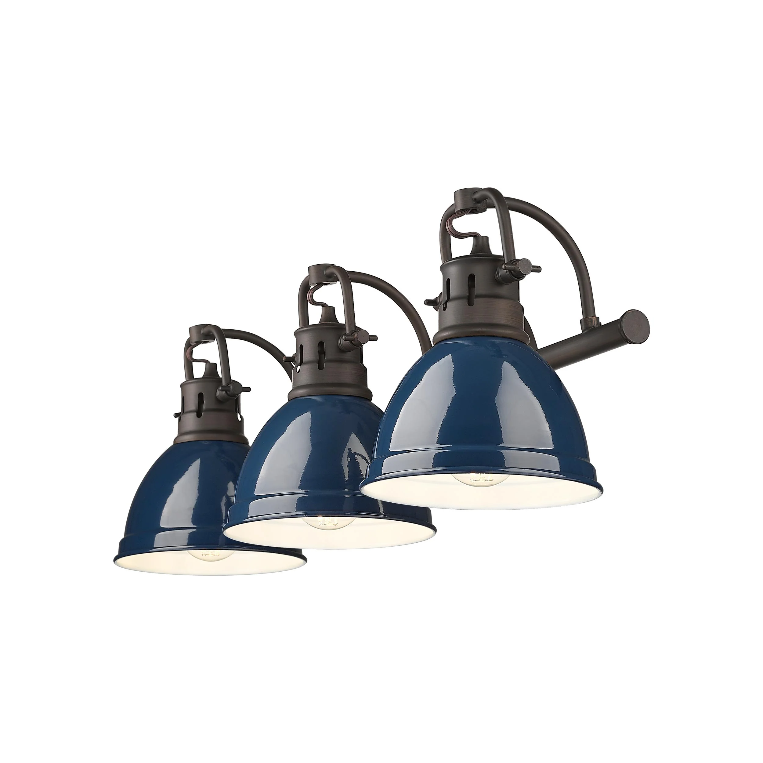 Yep by Golden Lighting Duncan 3-light Vanity in Rubbed Bronze and Navy Blue shade - Image 2