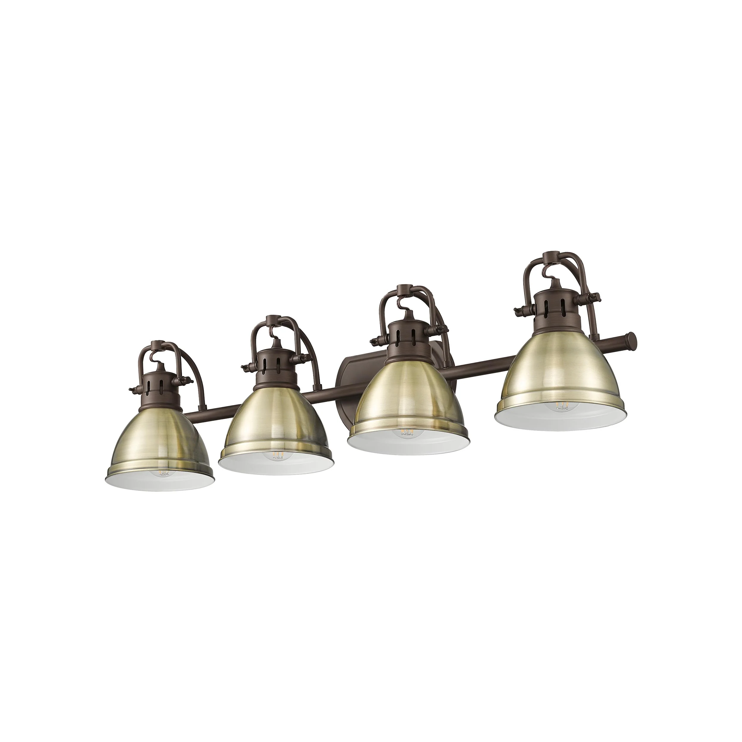 Yep by Golden Lighting Duncan 4-light Vanity in Rubbed Bronze and Aged Brass shade - Image 2