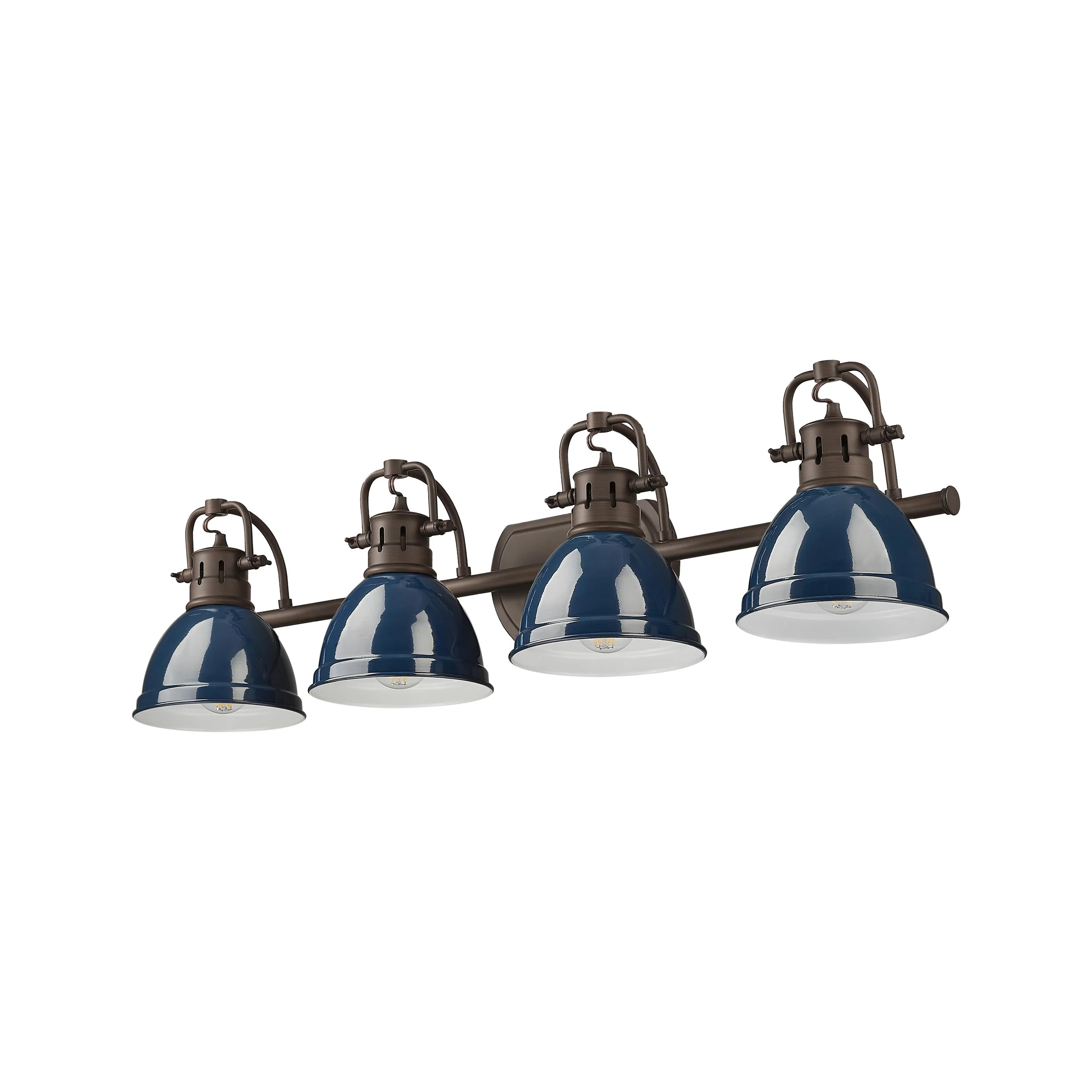 Yep by Golden Lighting Duncan 4-light Vanity in Rubbed Bronze and Navy Blue shade - Image 2