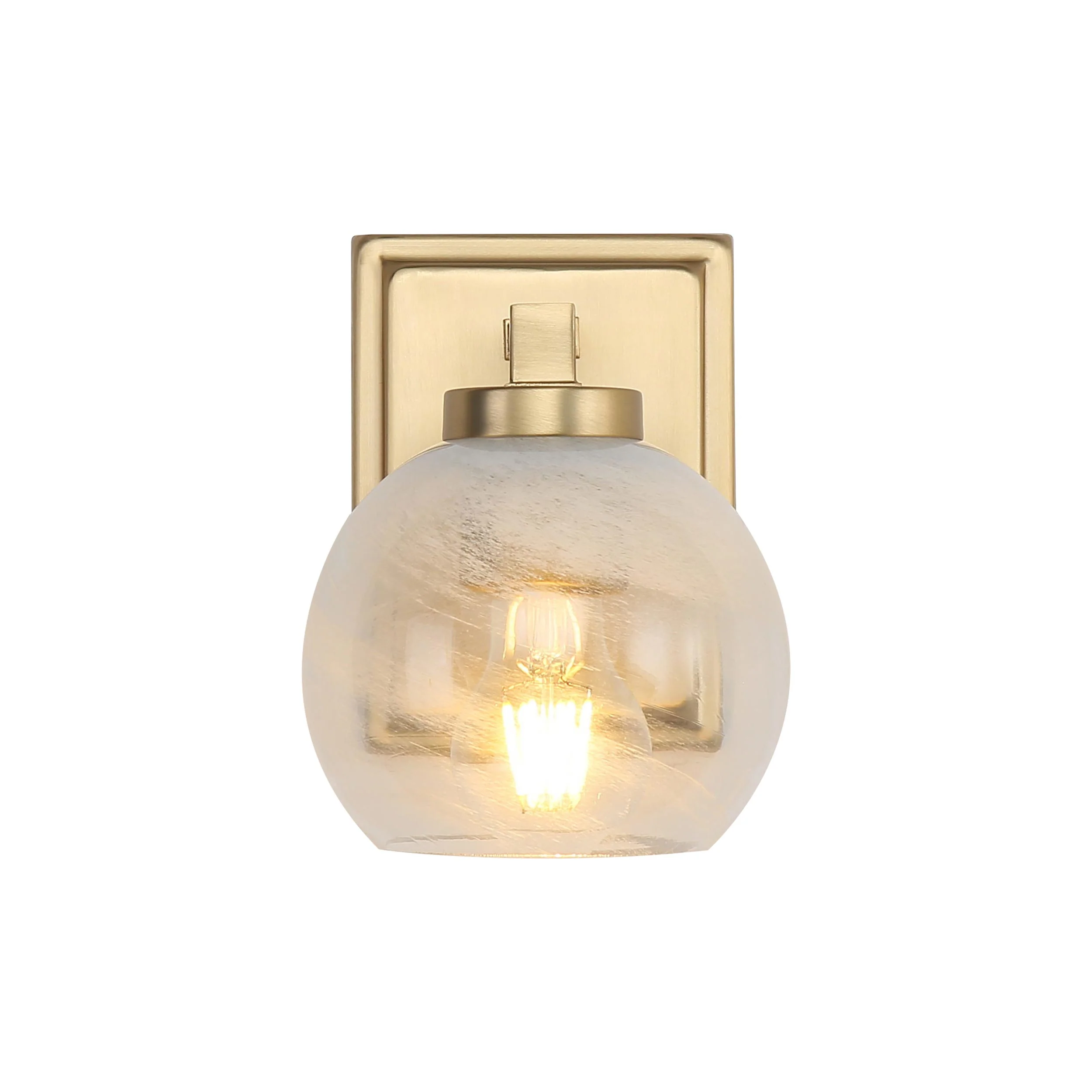 Yep by Golden Lighting Elliott 1-light Vanity in Brushed Champagne Brass and Clear Alabaster Glass - Image 2