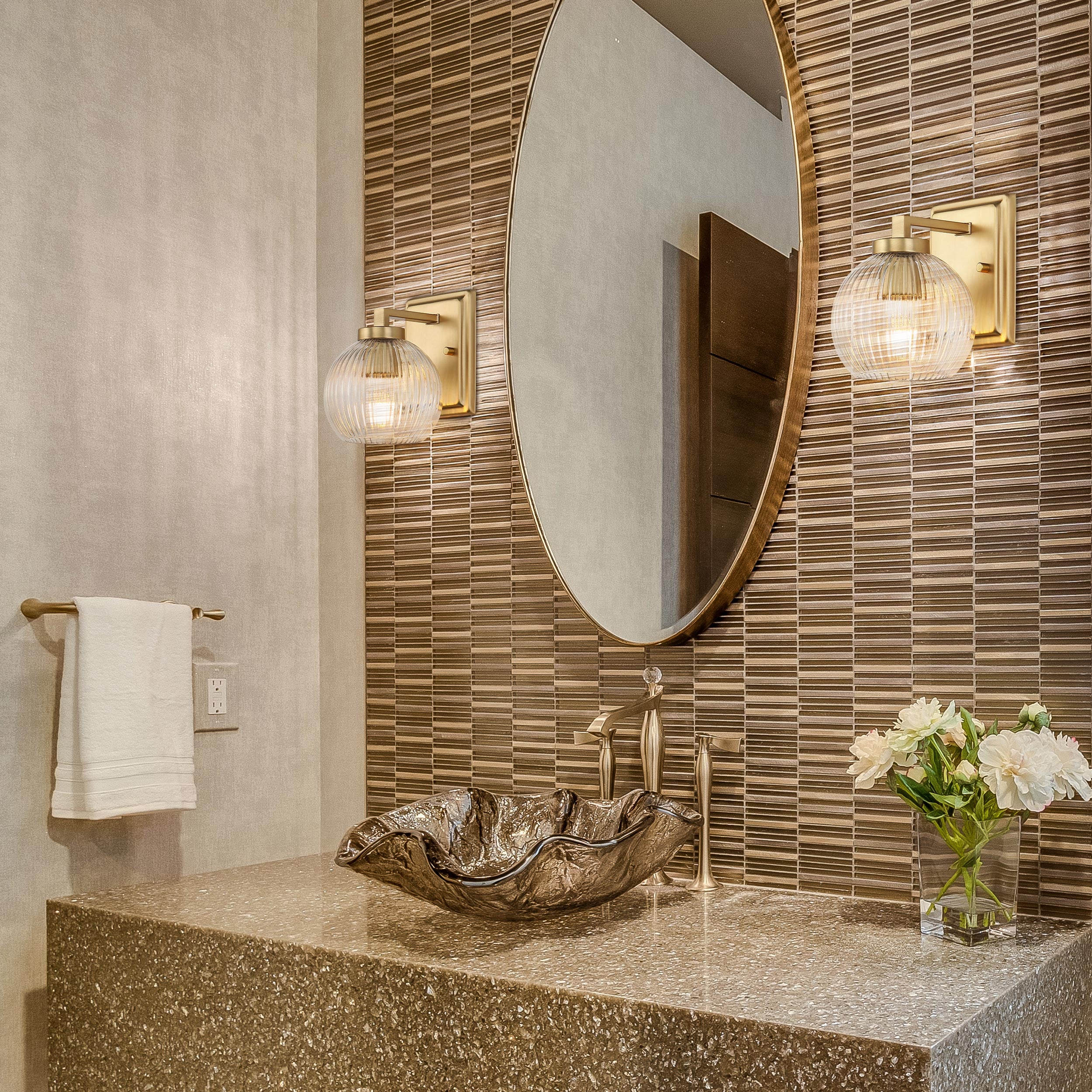 Yep by Golden Lighting Elliott 1-light Vanity in Brushed Champagne Brass and Clear Ribbed Glass - Image 2