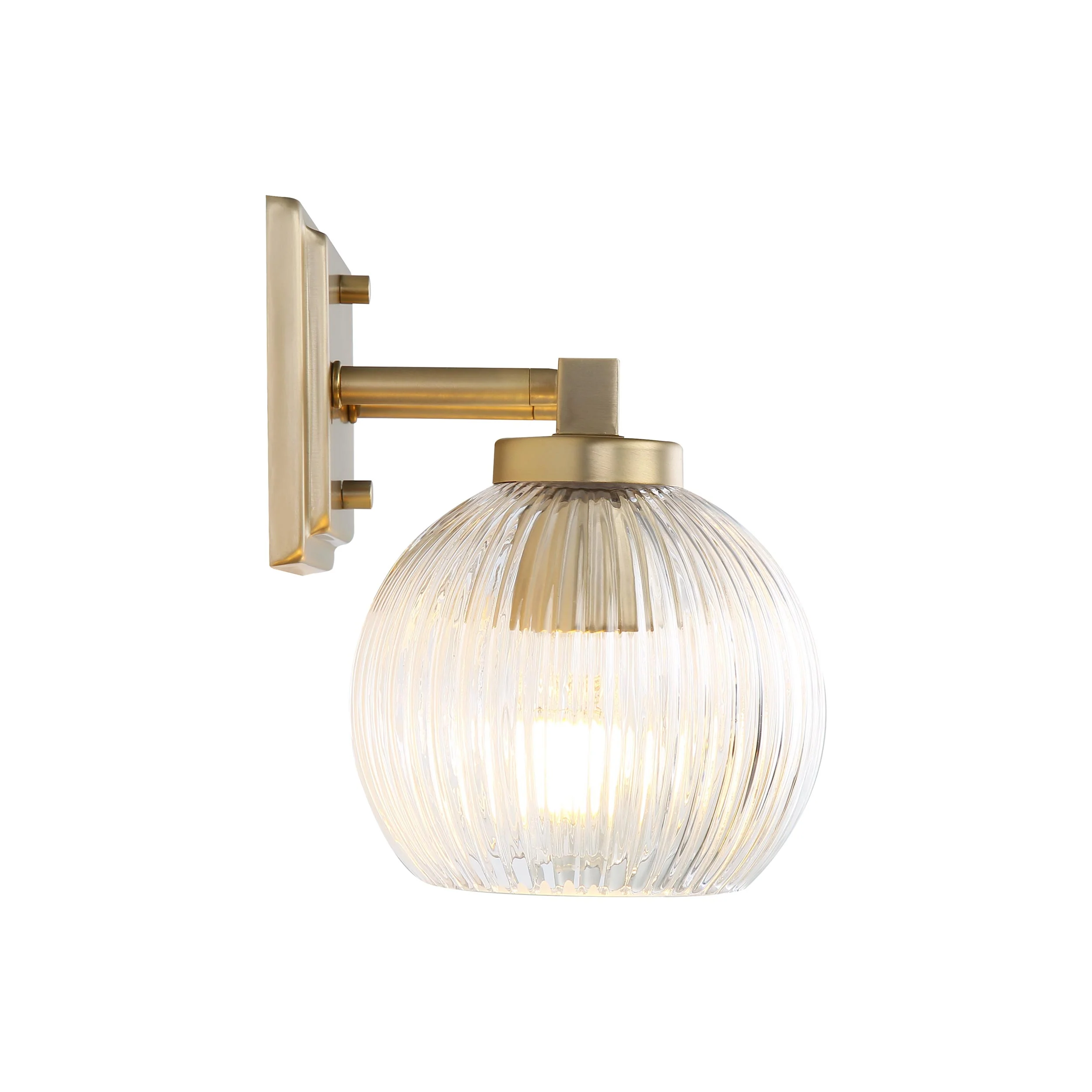 Yep by Golden Lighting Elliott 2-light Vanity in Brushed Champagne Brass and Clear Ribbed Glass - Image 2
