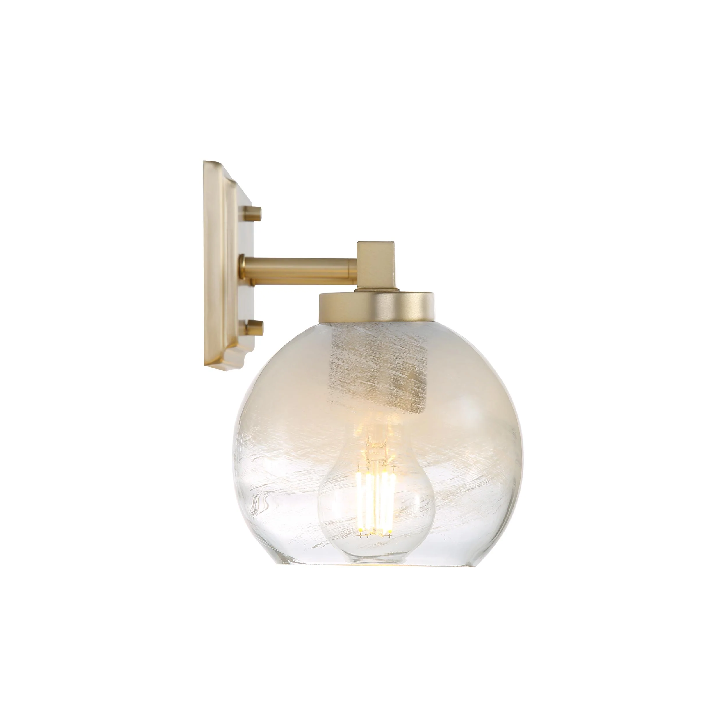 Yep by Golden Lighting Elliott 3-light Vanity in Brushed Champagne Brass and Clear Alabaster Glass - Image 2