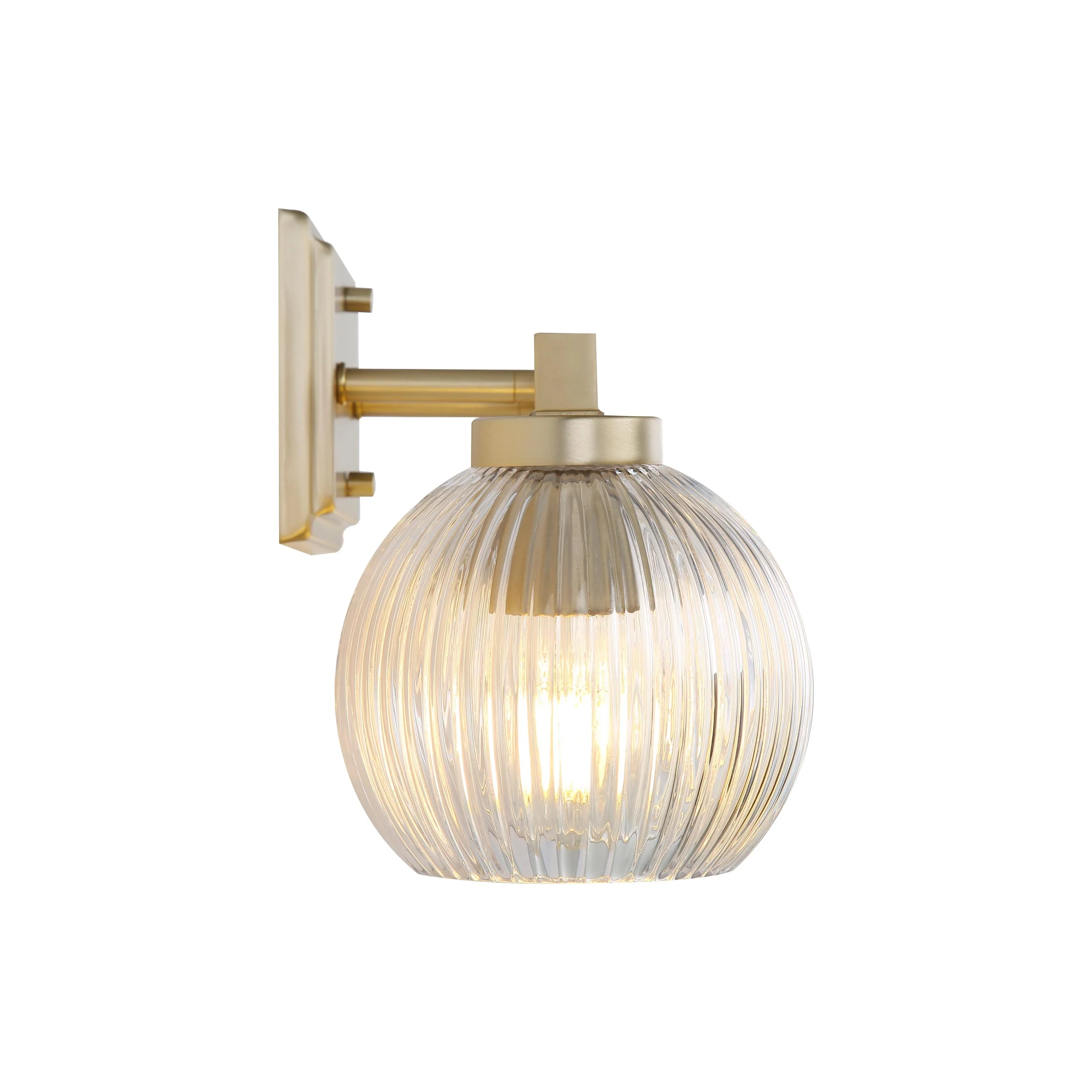 Yep by Golden Lighting Elliott 3-light Vanity in Brushed Champagne Brass and Clear Ribbed Glass - Image 2