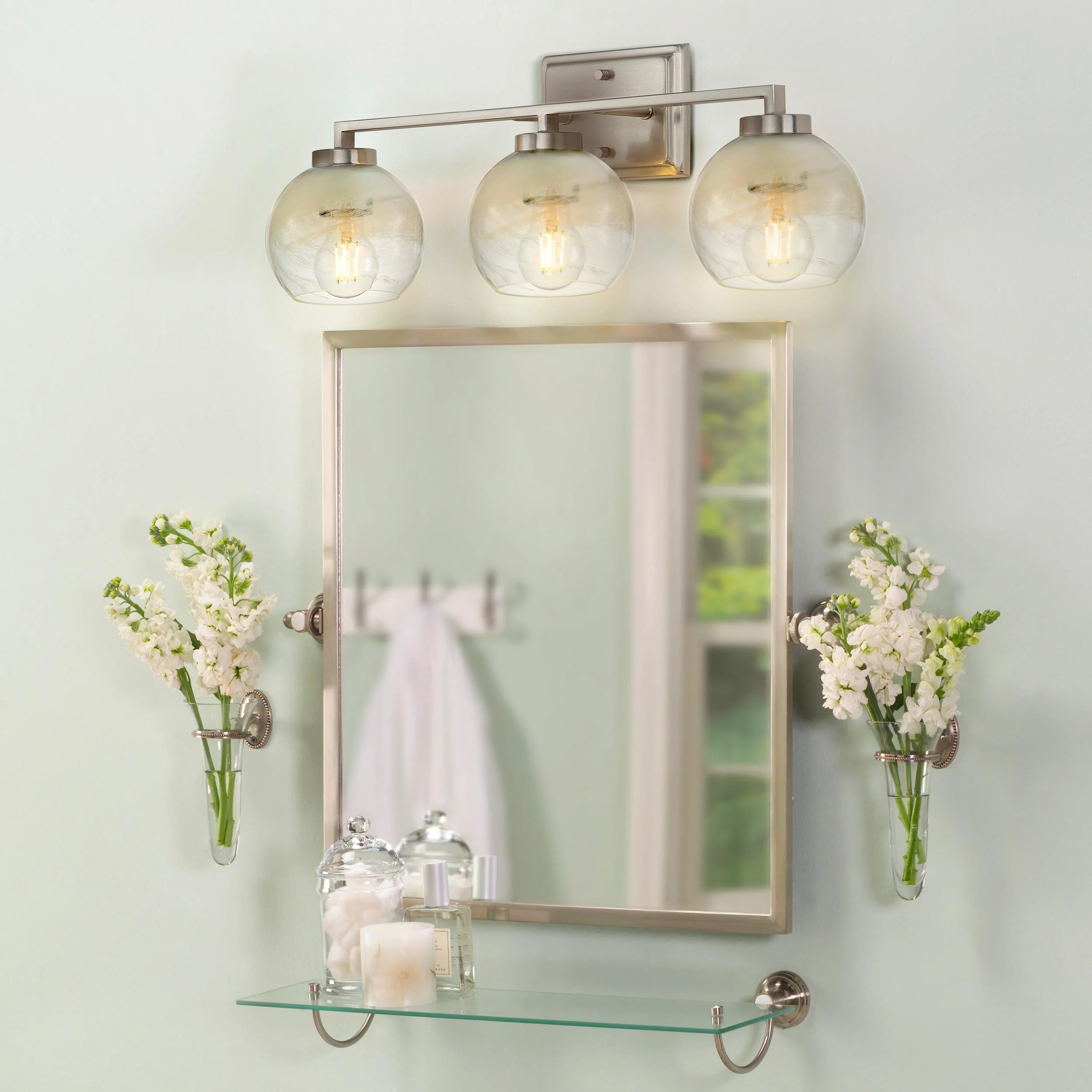 Yep by Golden Lighting Elliott 3-light Vanity in Pewter and Clear Alabaster Glass - Image 2