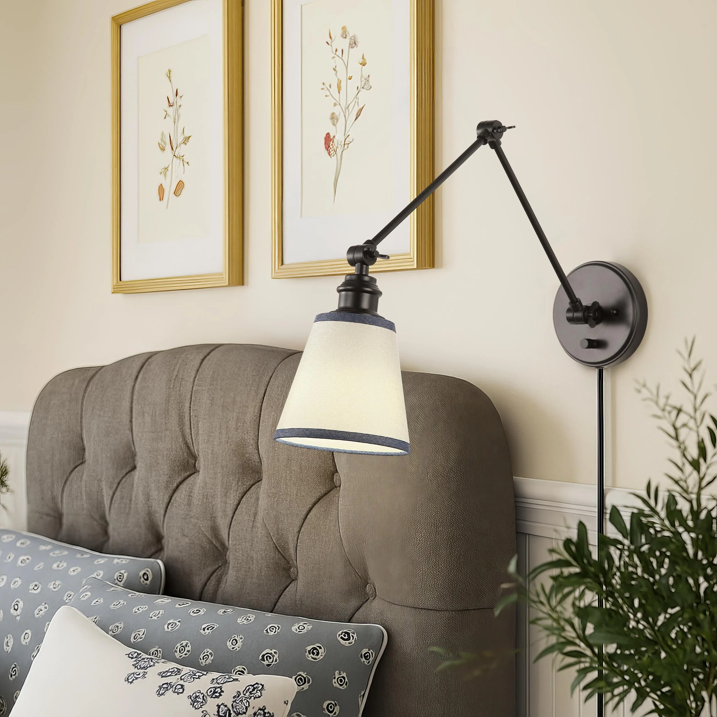 Yep by Golden Lighting Equinox 1-light Swing Arm Wall Lamp with Blue Trim shade - Image 2