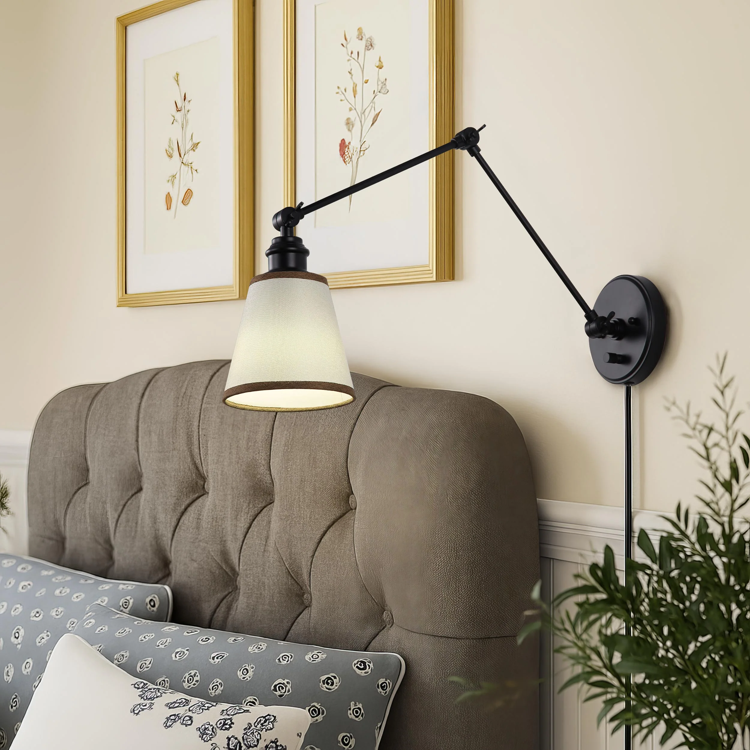 Yep by Golden Lighting Equinox 1-light Swing Arm Wall Lamp with Brown Trim shade - Image 2