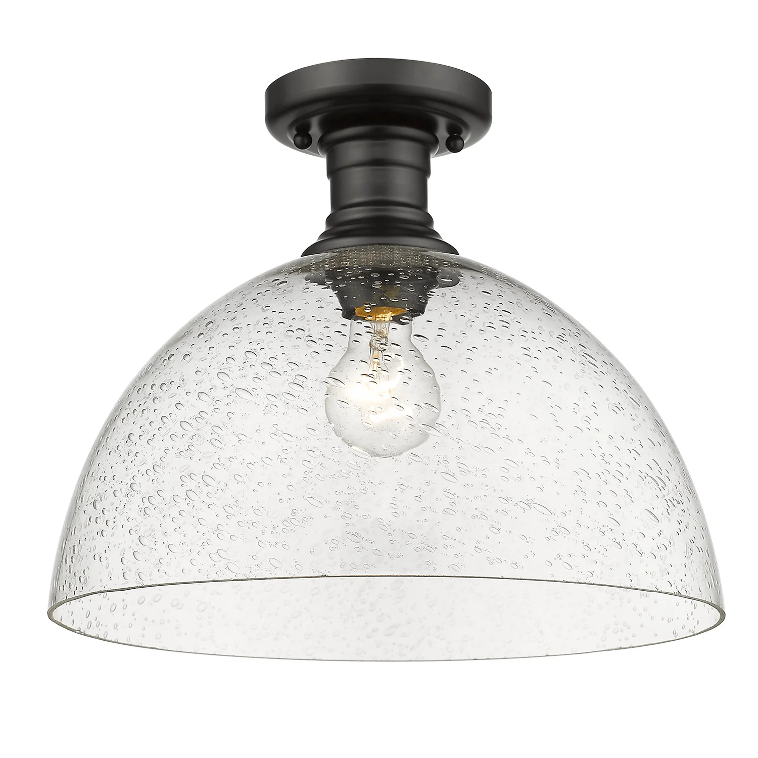 Yep by Golden Lighting Hines 1-light 14 in Semi-Flush Mount in Matte Black and Seeded Glass - Image 2