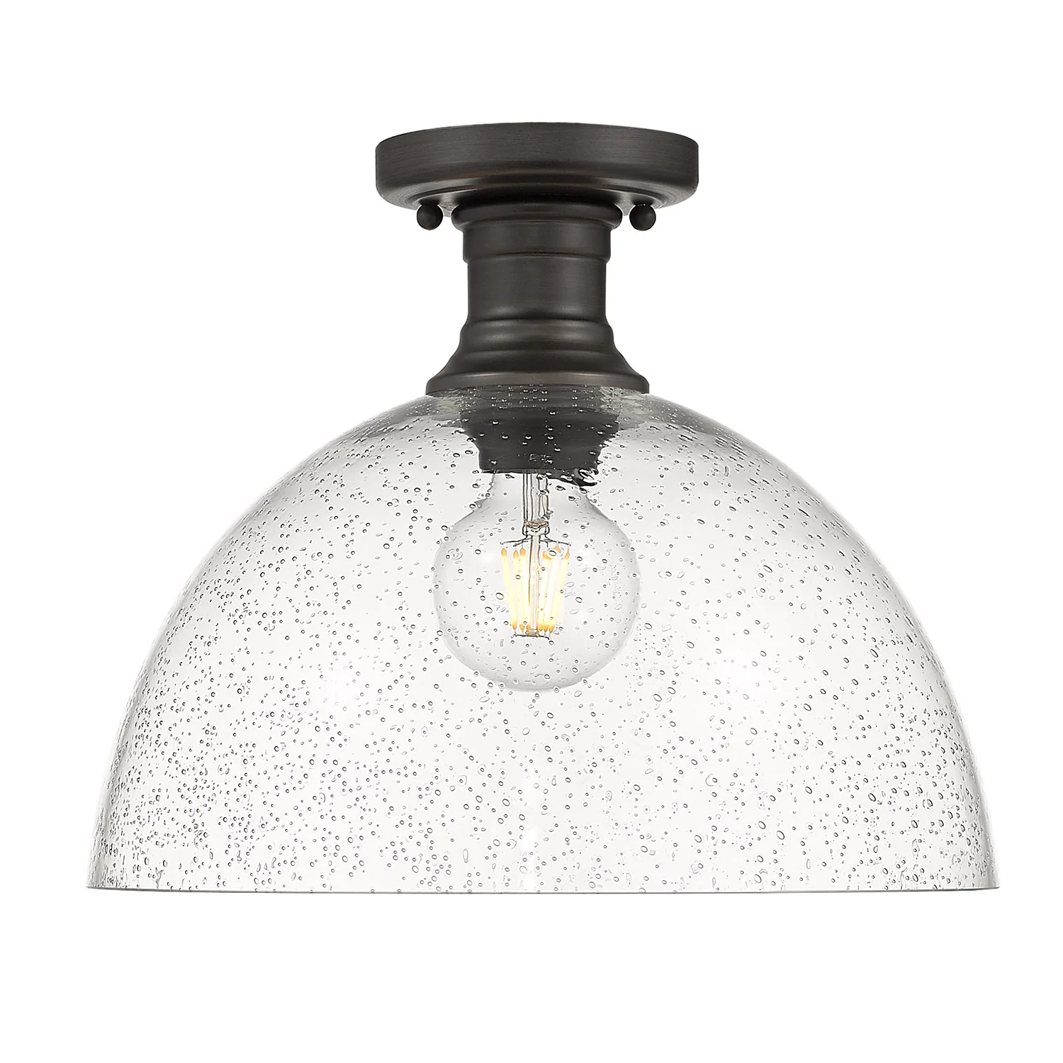Yep by Golden Lighting Hines 1-light 14 in Semi-Flush Mount in Rubbed Bronze and Seeded Glass - Image 2