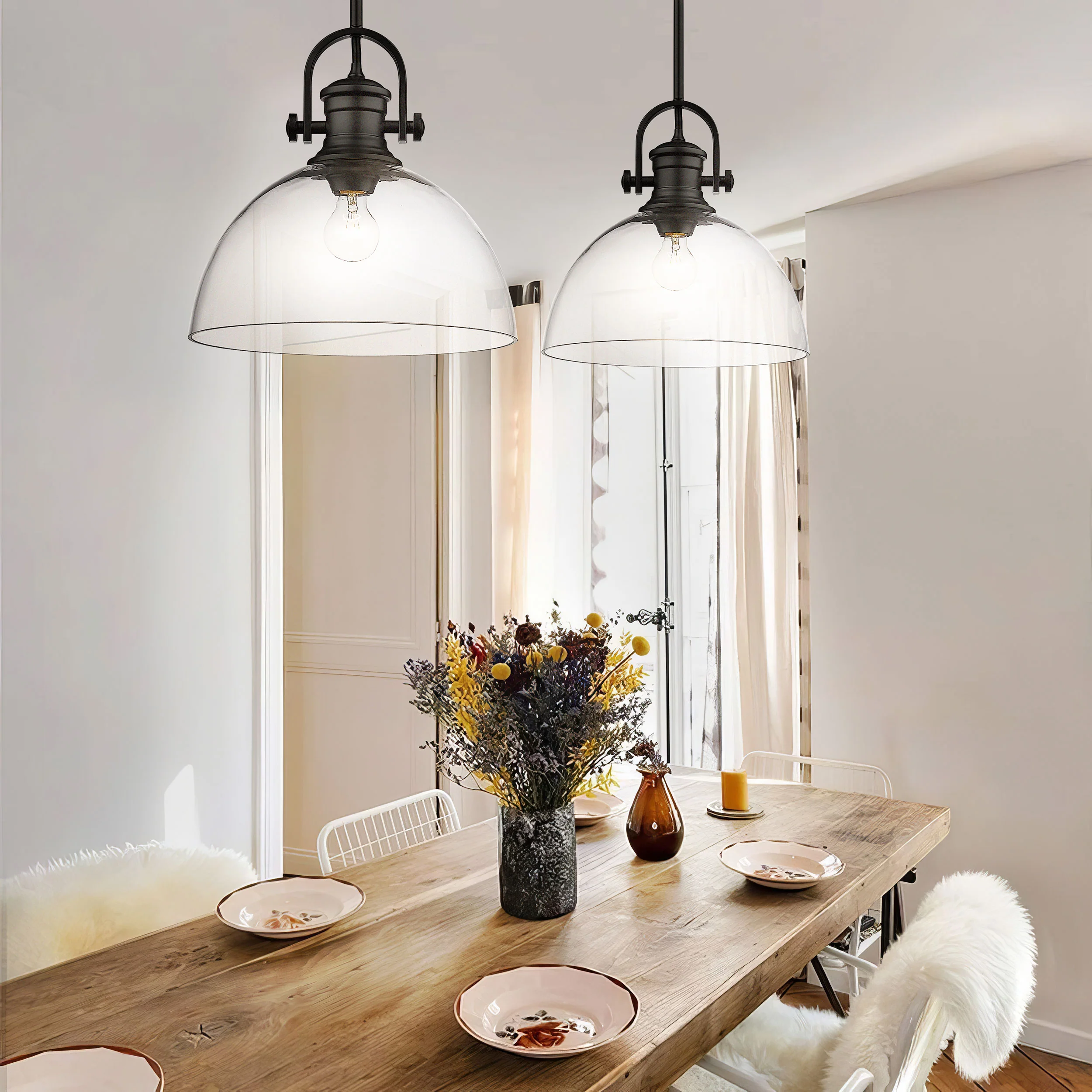 Yep by Golden Lighting Hines 1-light 14in Pendant in Matte Black and Clear Glass - Image 2