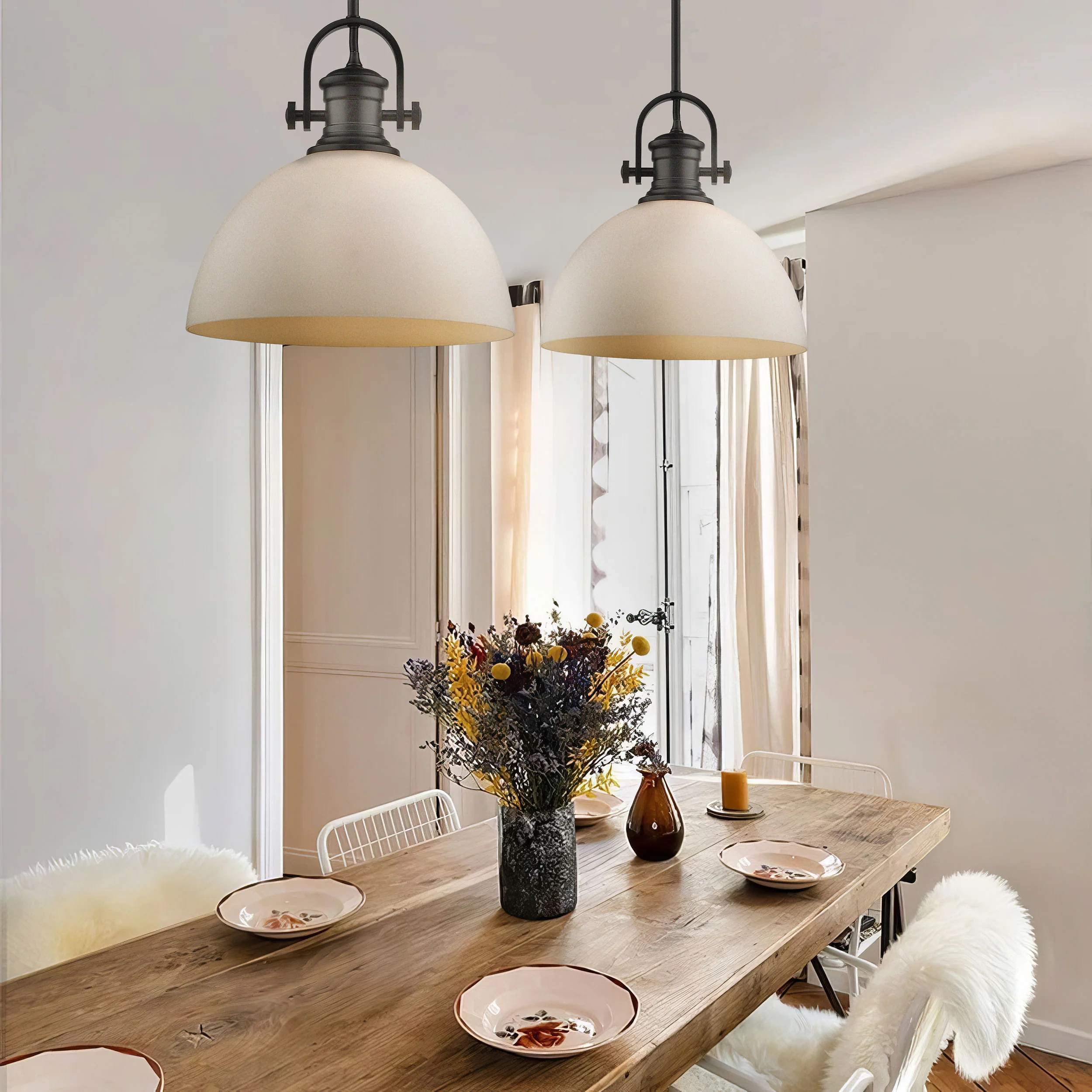 Yep by Golden Lighting Hines 1-light 14in Pendant in Matte Black and Opal Glass - Image 2
