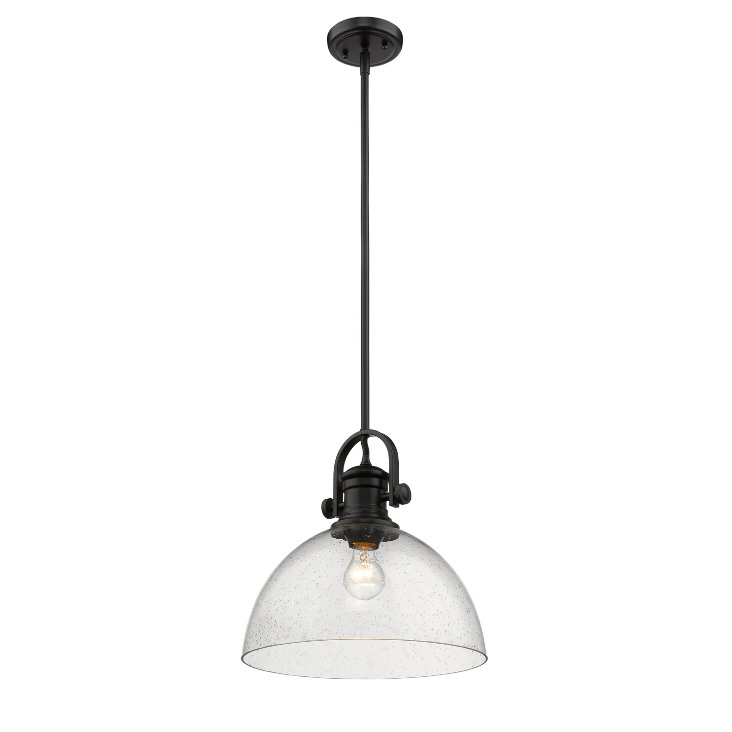 Yep by Golden Lighting Hines 1-light 14in Pendant in Matte Black and Seeded Glass - Image 2