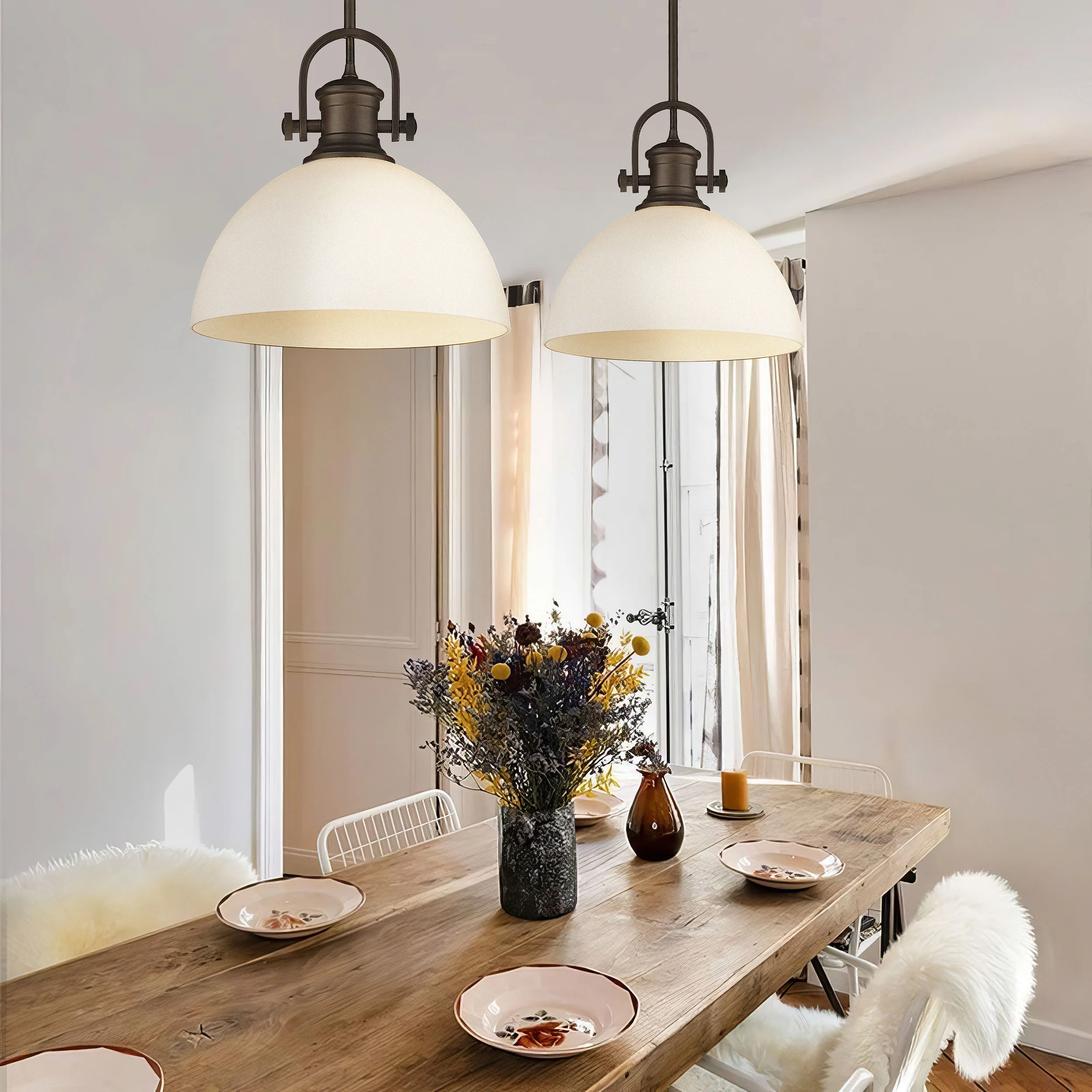 Yep by Golden Lighting Hines 1-light 14in Pendant in Rubbed Bronze and Opal Glass - Image 2