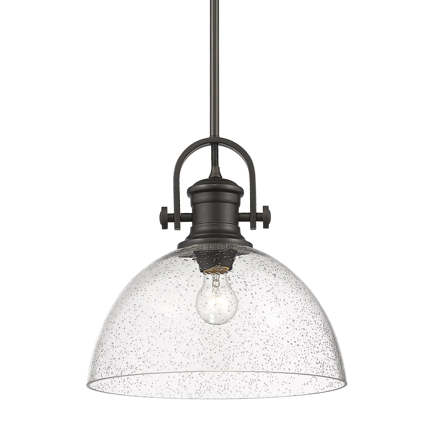 Yep by Golden Lighting Hines 1-light 14in Pendant in Rubbed Bronze and Seeded Glass - Image 2