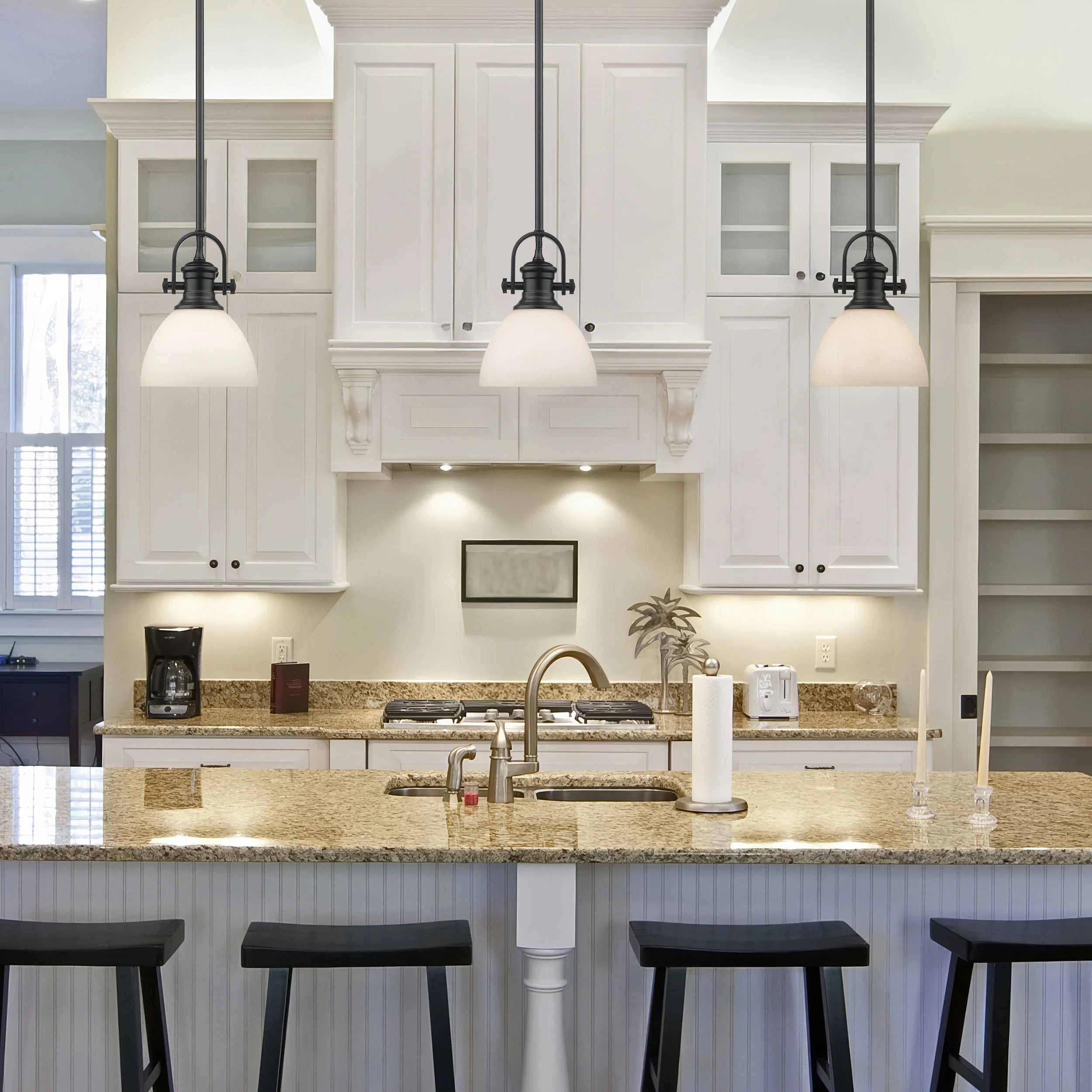 Yep by Golden Lighting Hines 1-light 7in Pendant in Matte Black and Opal Glass - Image 2