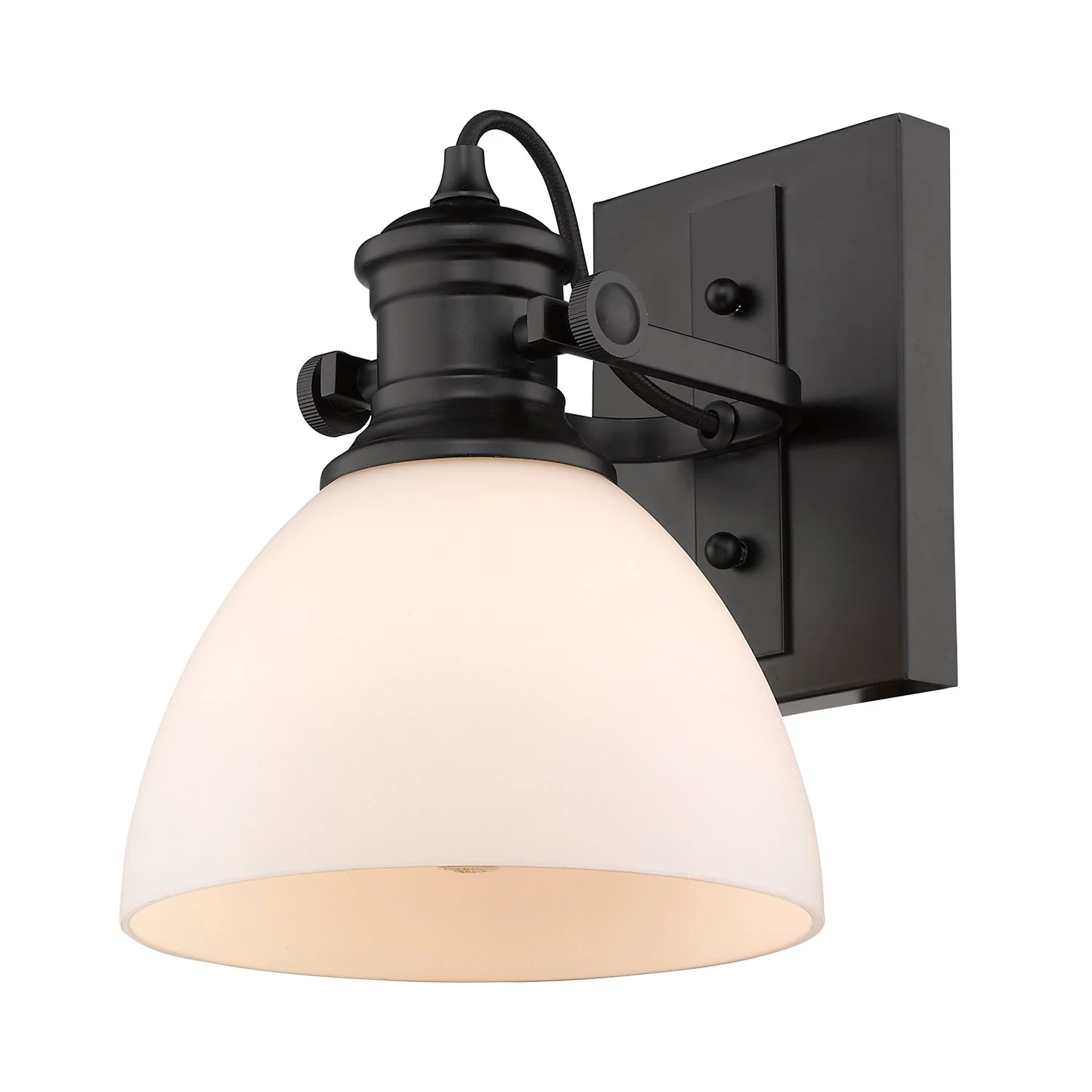 Yep by Golden Lighting Hines 1-light Adjustable Semi-Flush Mount in Matte Black and Opal Glass - Image 2