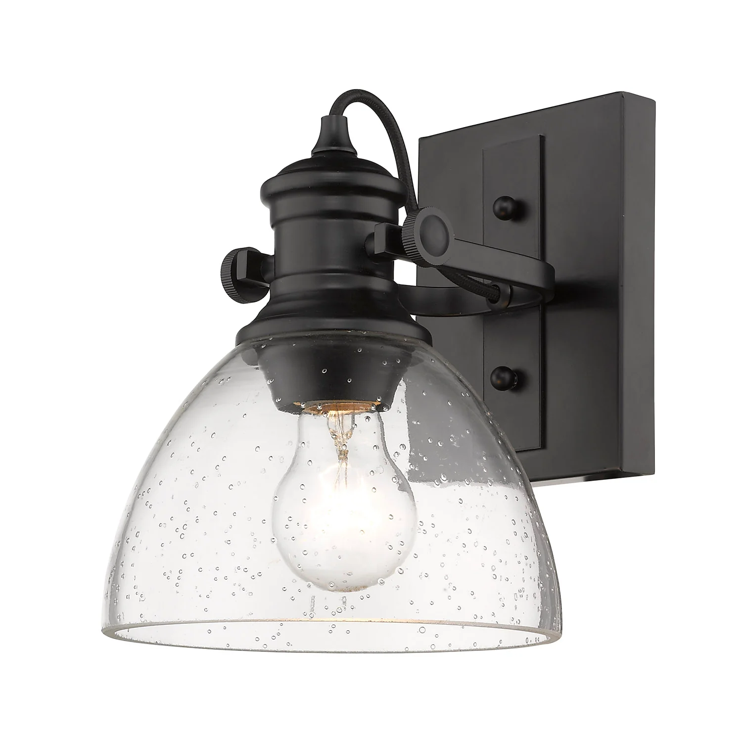 Yep by Golden Lighting Hines 1-light Adjustable Semi-Flush Mount in Matte Black and Seeded Glass - Image 2