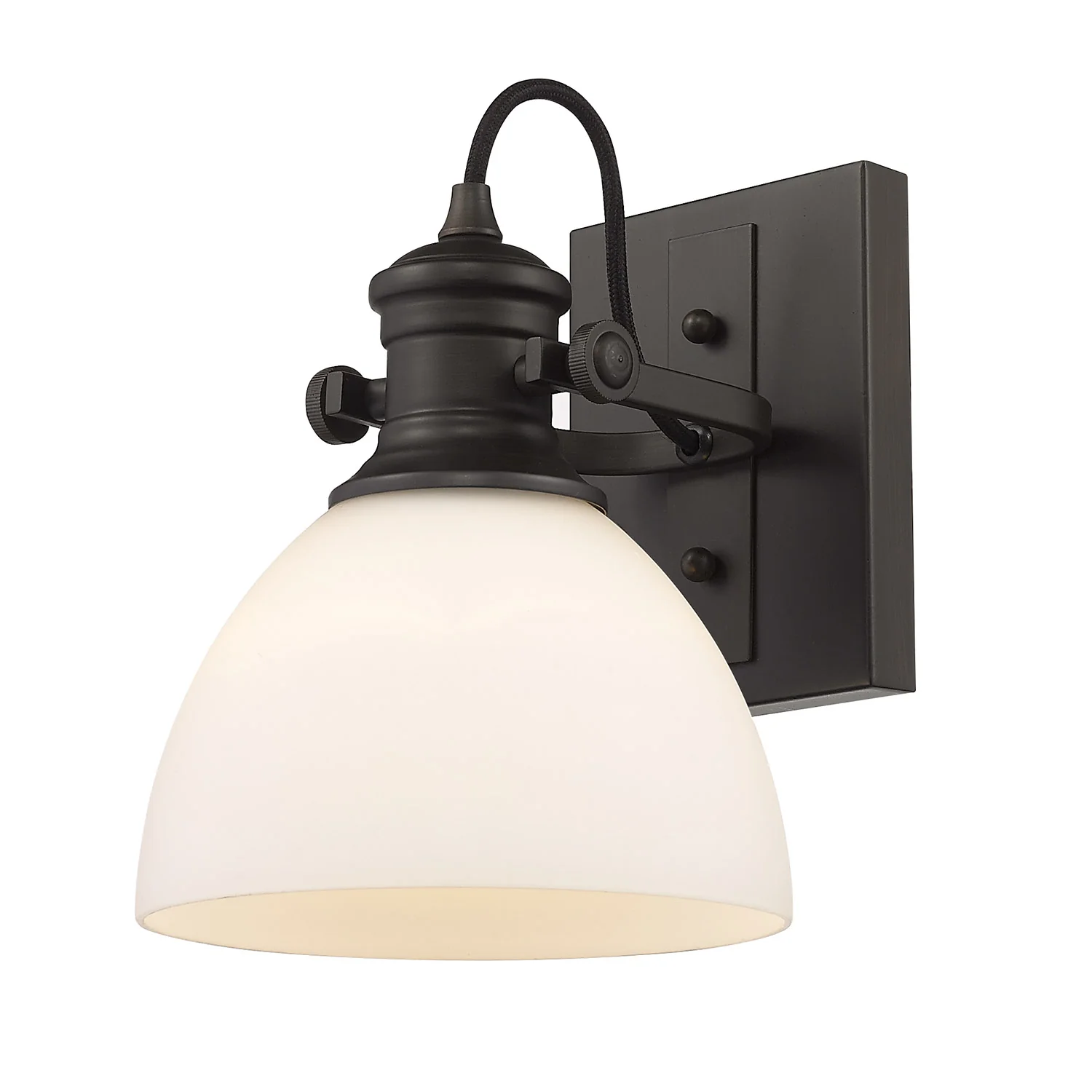 Yep by Golden Lighting Hines 1-light Adjustable Semi-Flush Mount in Rubbed Bronze and Opal Glass - Image 2