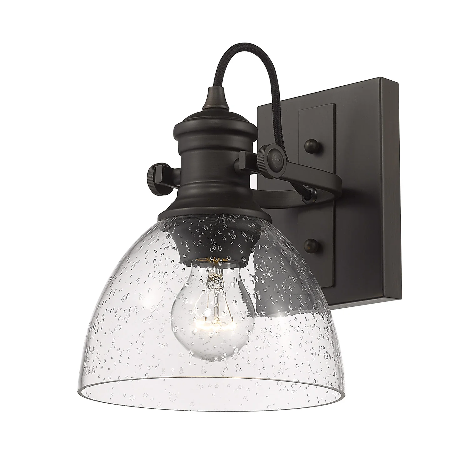 Yep by Golden Lighting Hines 1-light Adjustable Semi-Flush Mount in Rubbed Bronze and Seeded Glass - Image 2