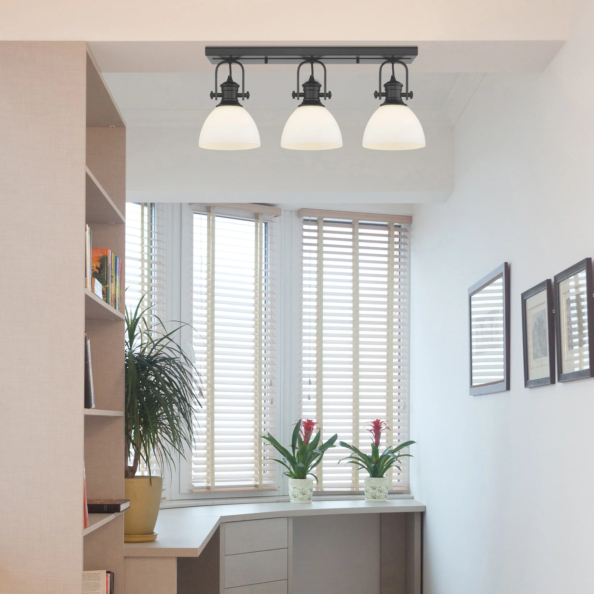 Yep by Golden Lighting Hines 1-light Semi-Flush Mount in Matte Black and Opal Glass - Image 2