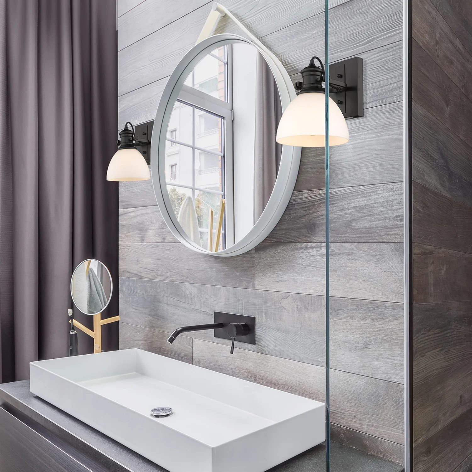 Yep by Golden Lighting Hines 1-light Vanity in Matte Black and Opal Glass - Image 2
