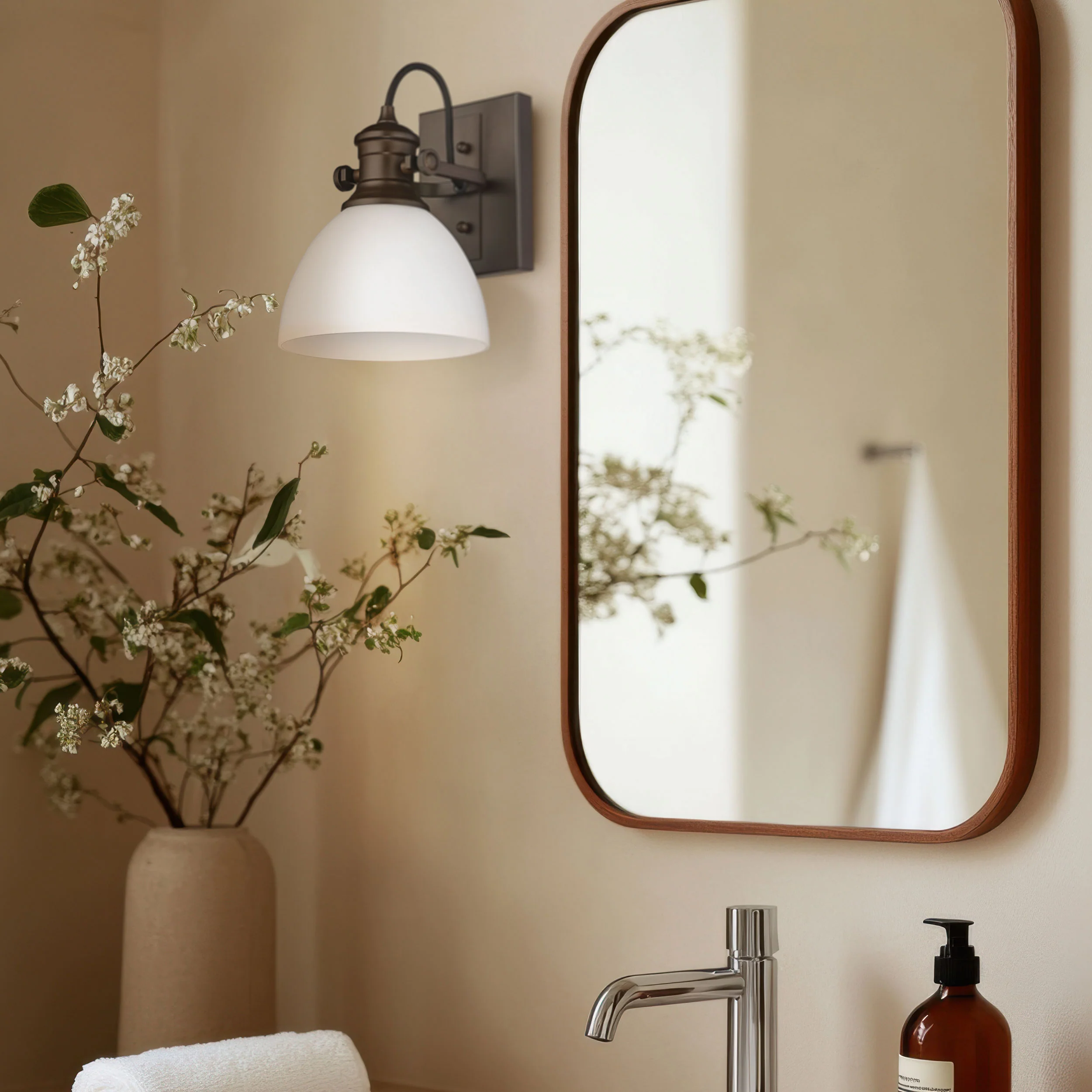 Yep by Golden Lighting Hines 1-light Vanity in Rubbed Bronze and Opal Glass - Image 2