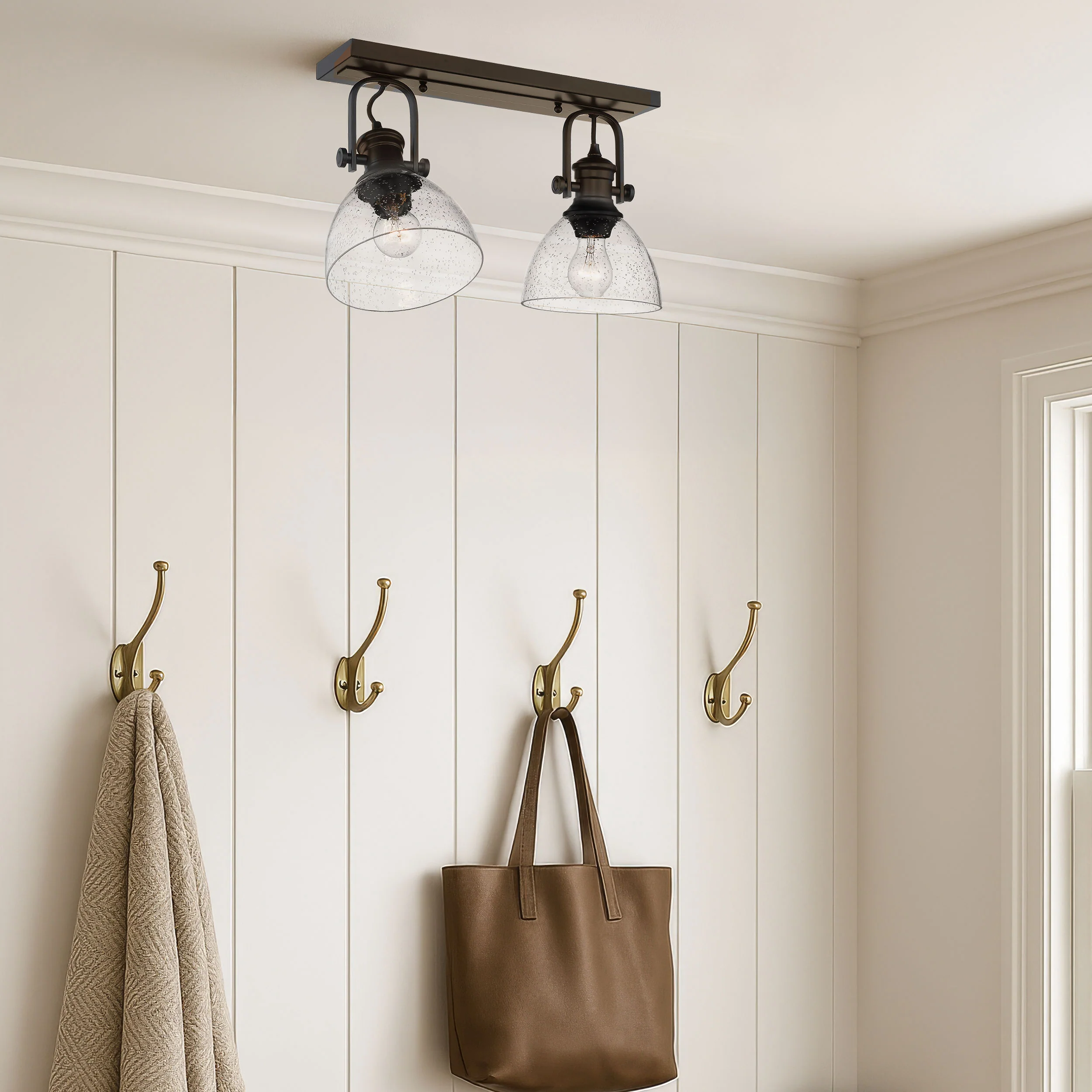 Yep by Golden Lighting Hines 2-light Semi-Flush Mount in Matte Black and Seeded Glass - Image 2