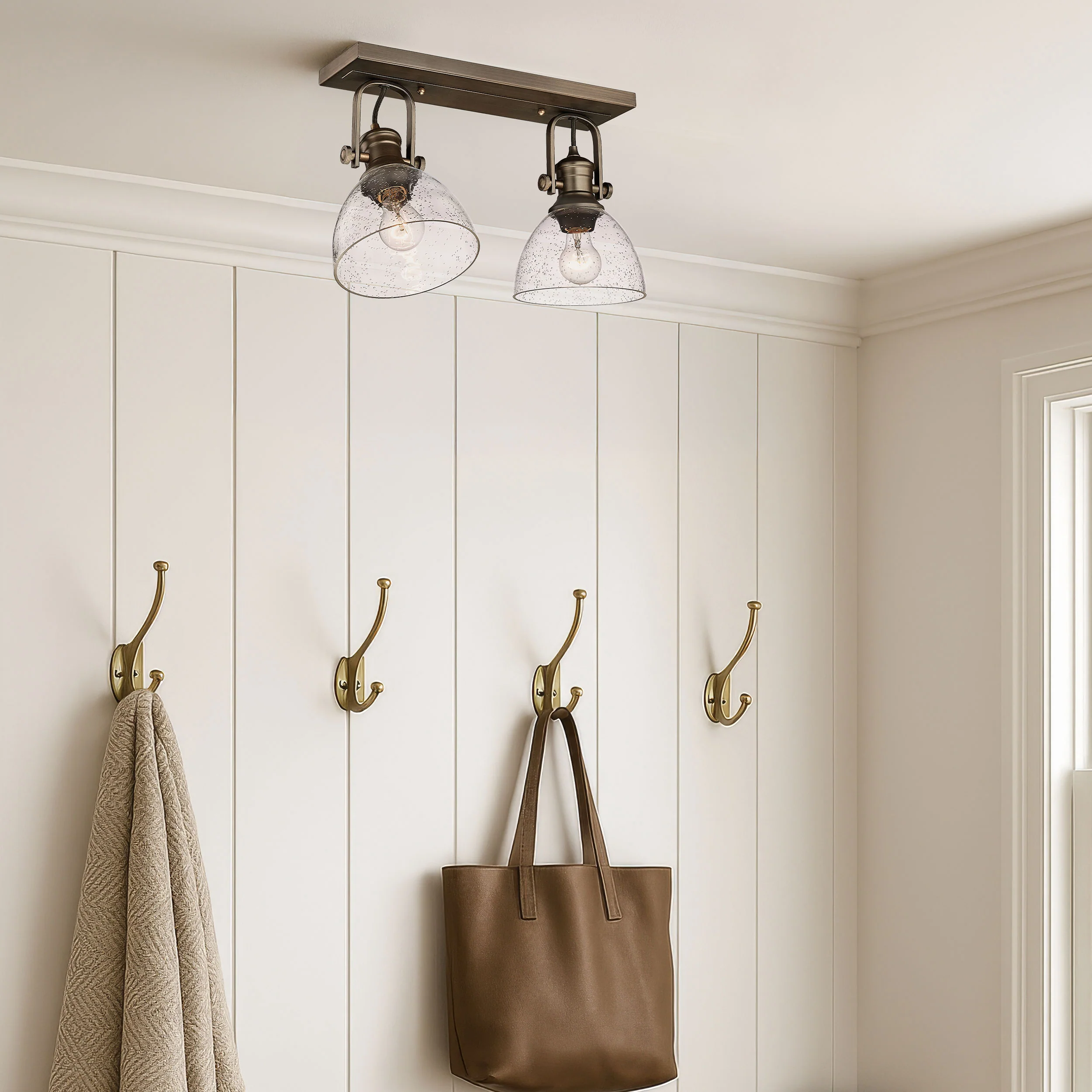 Yep by Golden Lighting Hines 2-light Semi-Flush Mount in Rubbed Bronze and Seeded Glass - Image 2