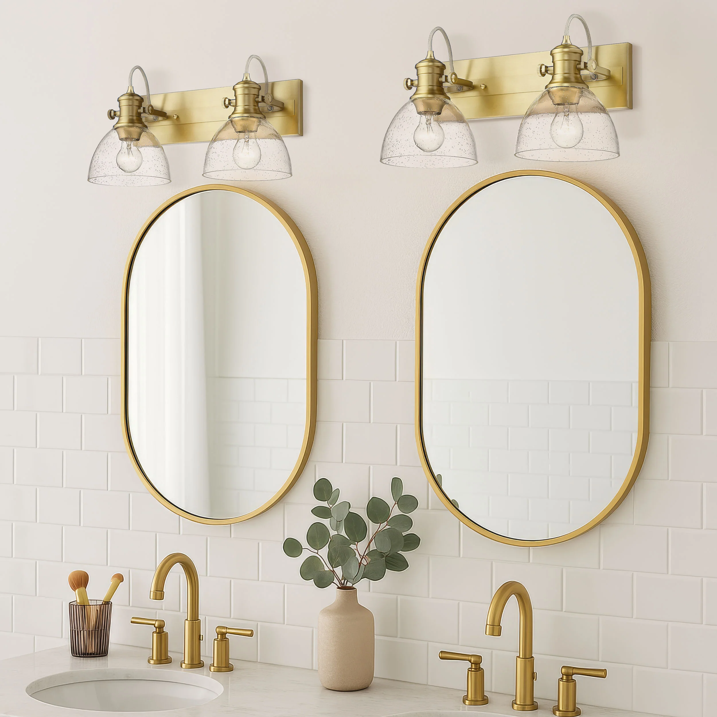 Yep by Golden Lighting Hines 2-light Vanity in Brushed Champagne Brass and Seeded Glass - Image 2