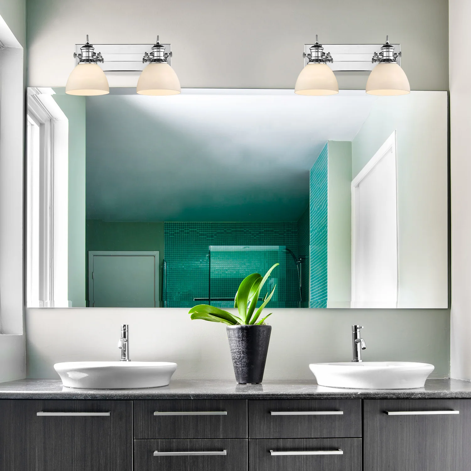 Yep by Golden Lighting Hines 2-light Vanity in Chrome and Opal Glass - Image 2