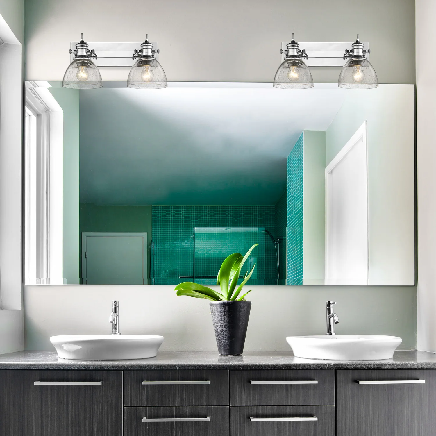 Yep by Golden Lighting Hines 2-light Vanity in Chrome and Seeded Glass - Image 2