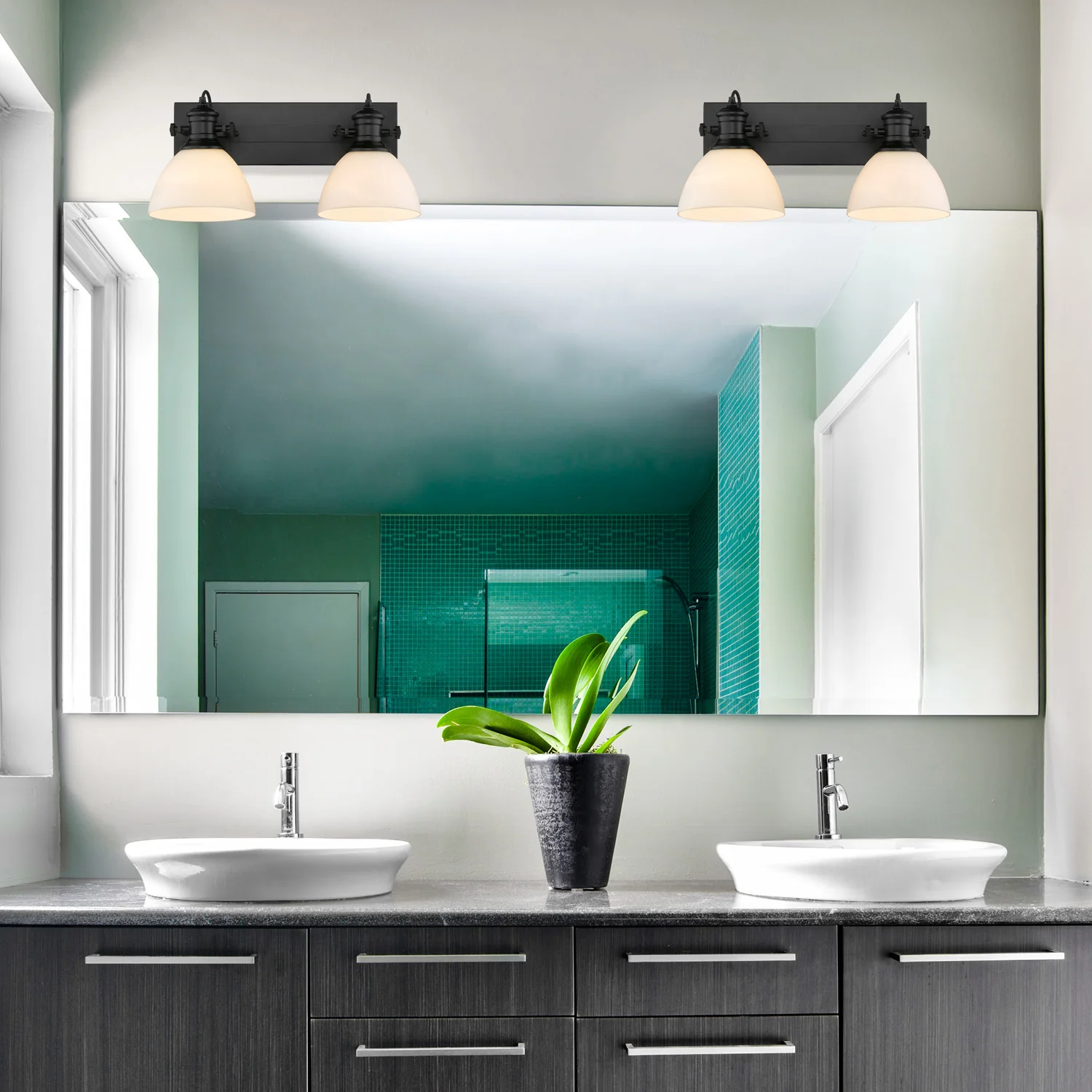 Yep by Golden Lighting Hines 2-light Vanity in Matte Black and Opal Glass - Image 2