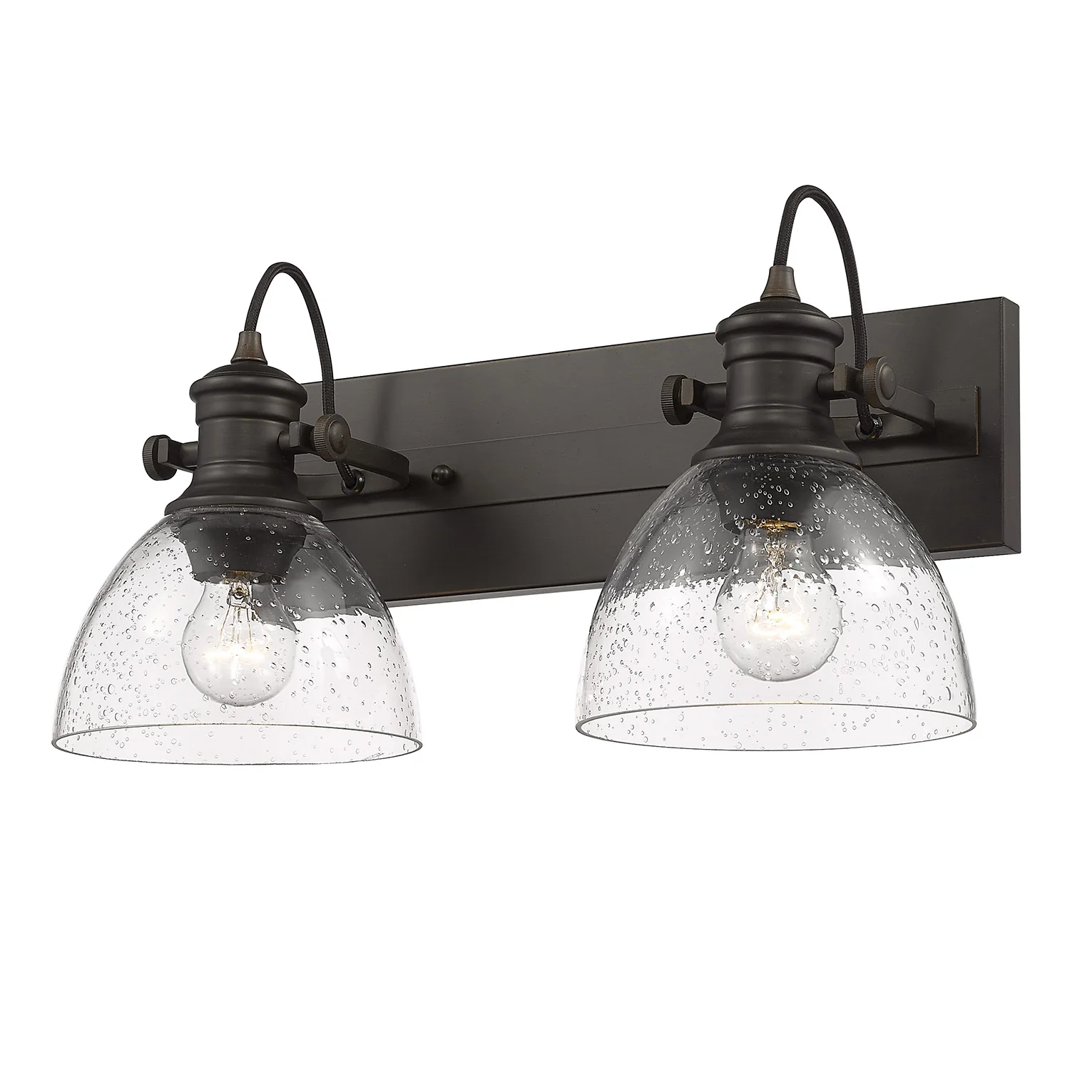 Yep by Golden Lighting Hines 2-light Vanity in Rubbed Bronze and Seeded Glass - Image 2