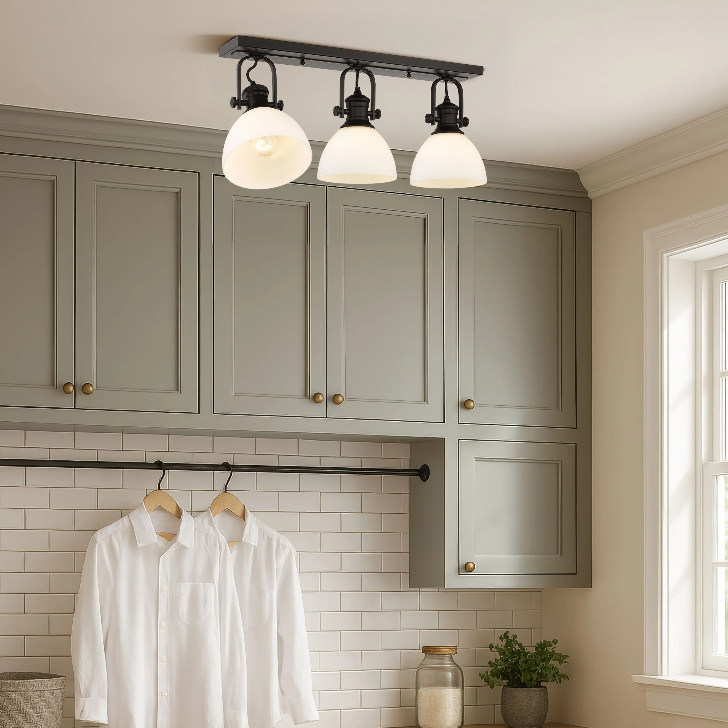Yep by Golden Lighting Hines 3-light Semi-Flush Mount in Matte Black and Opal Glass - Image 2