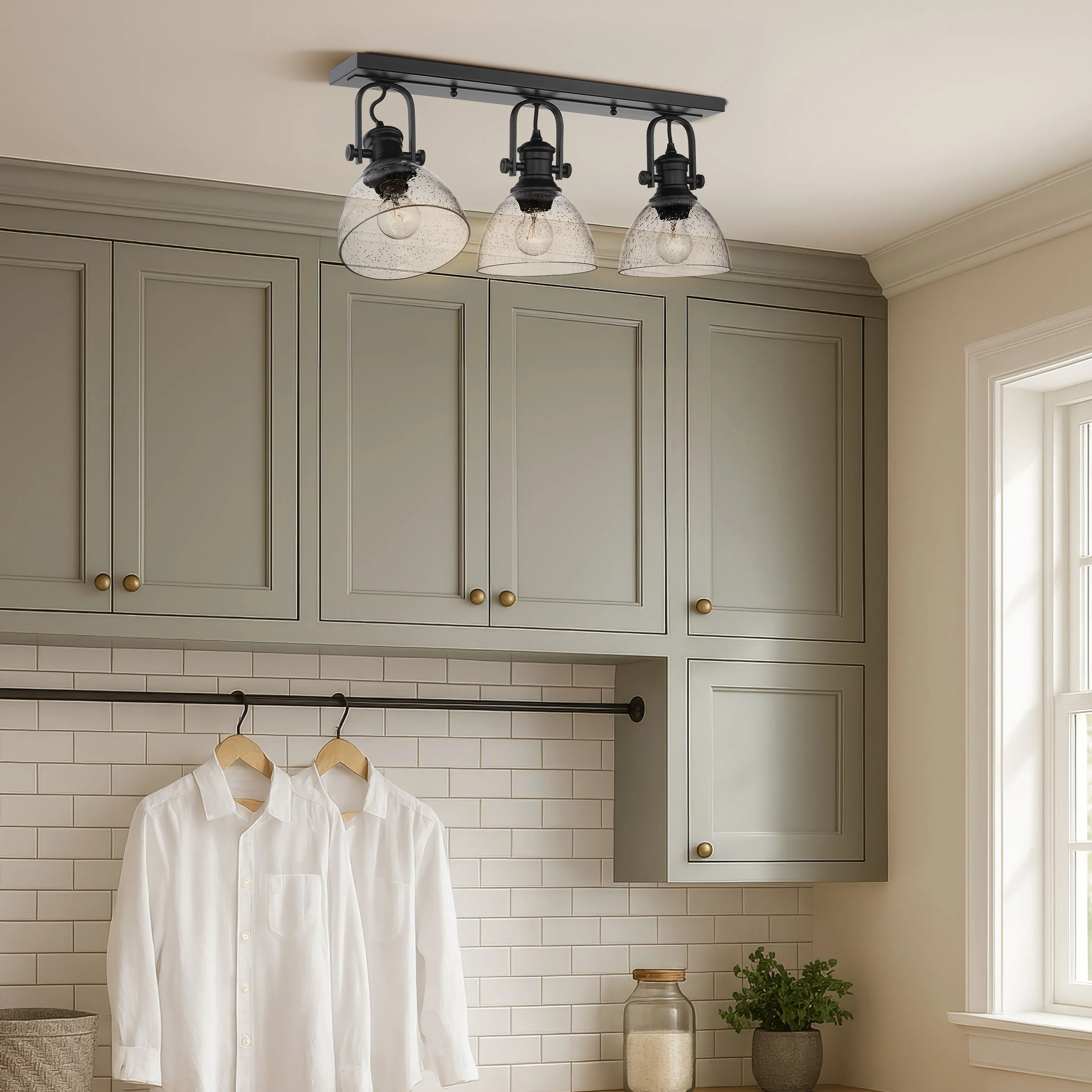 Yep by Golden Lighting Hines 3-light Semi-Flush Mount in Matte Black and Seeded Glass - Image 2