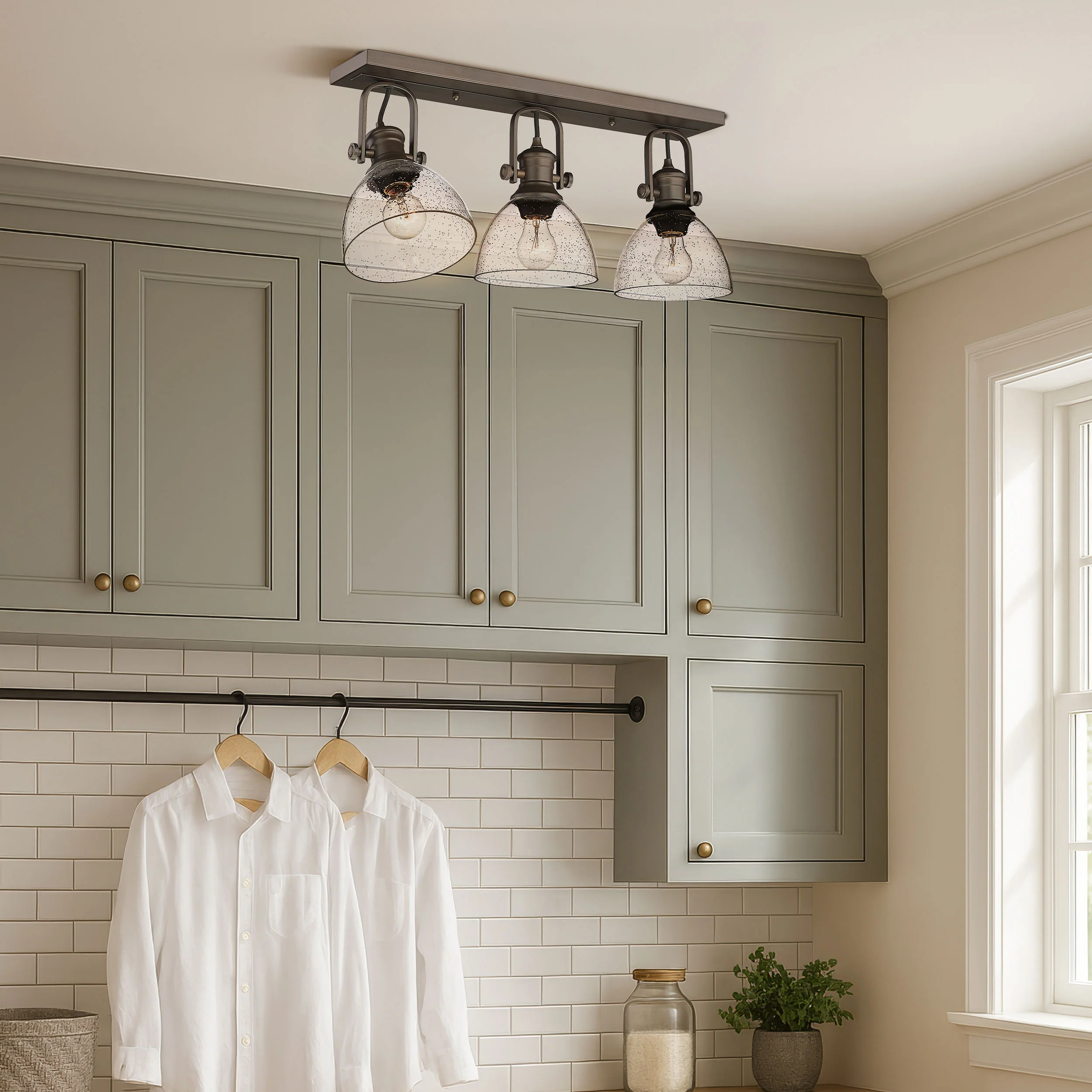 Yep by Golden Lighting Hines 3-light Semi-Flush Mount in Rubbed Bronze and Seeded Glass - Image 2